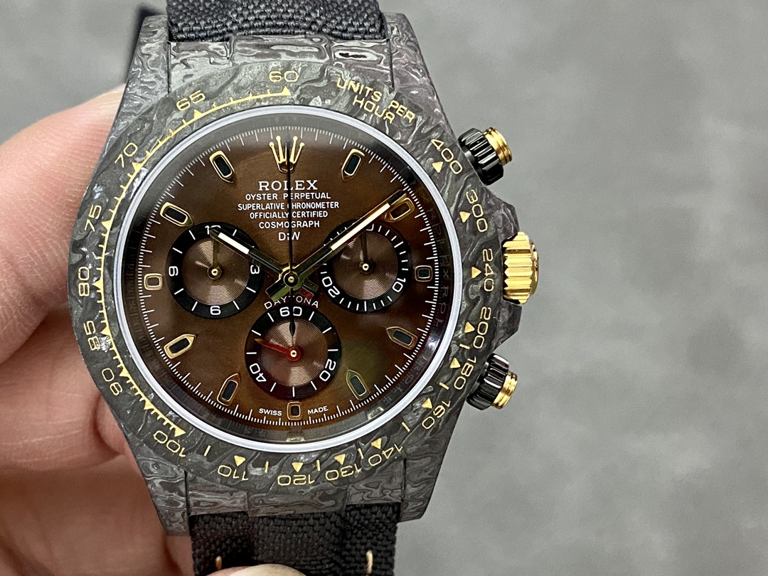 Rolex Daytona 40mm DIW Carbon Case Chocolate Dial Nylon Strap Mens Watch
