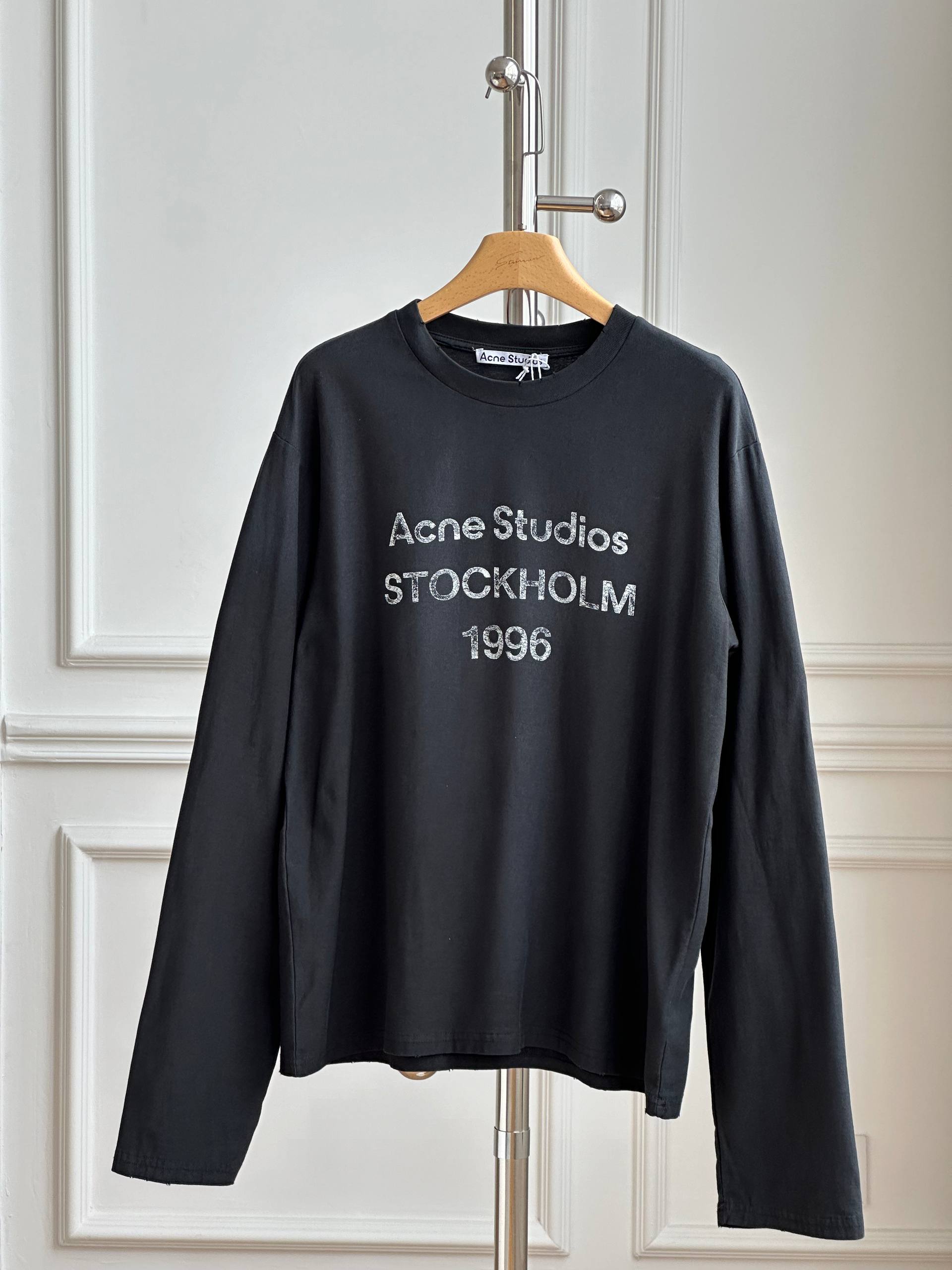 Acne Studios Vintage Letter Print Crew Neck Long Sleeve Tee