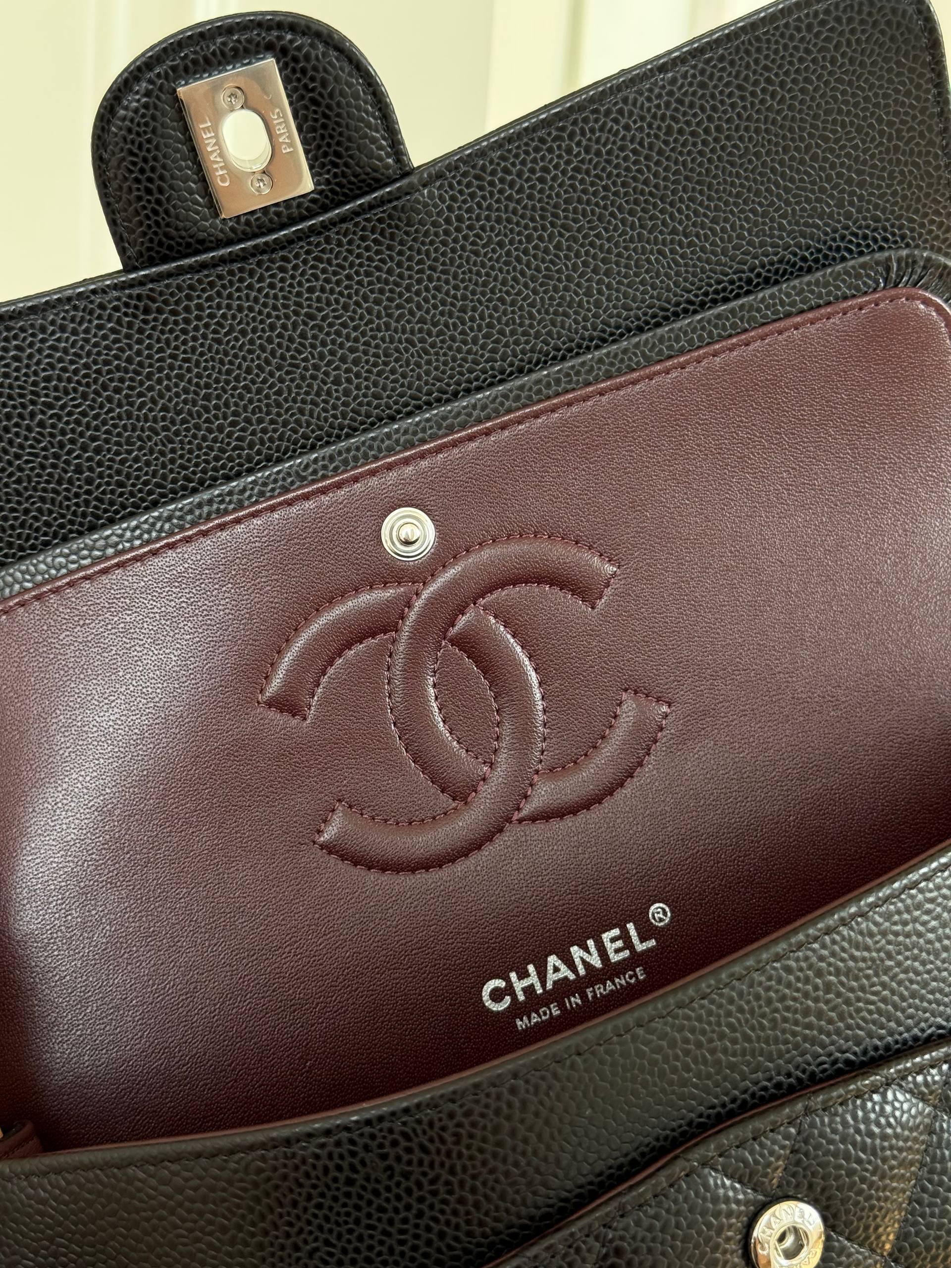 CHANEL Classic Medium Flap Bag in Caviar Leather with Silver Hardware