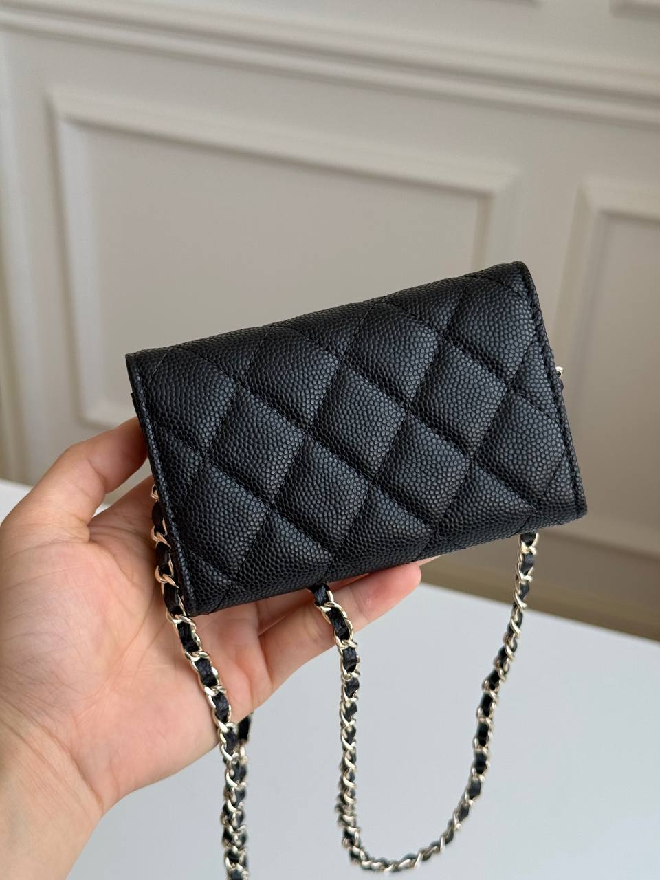Chanel Classic Flap Caviar Leather Mini Chain Card Holder