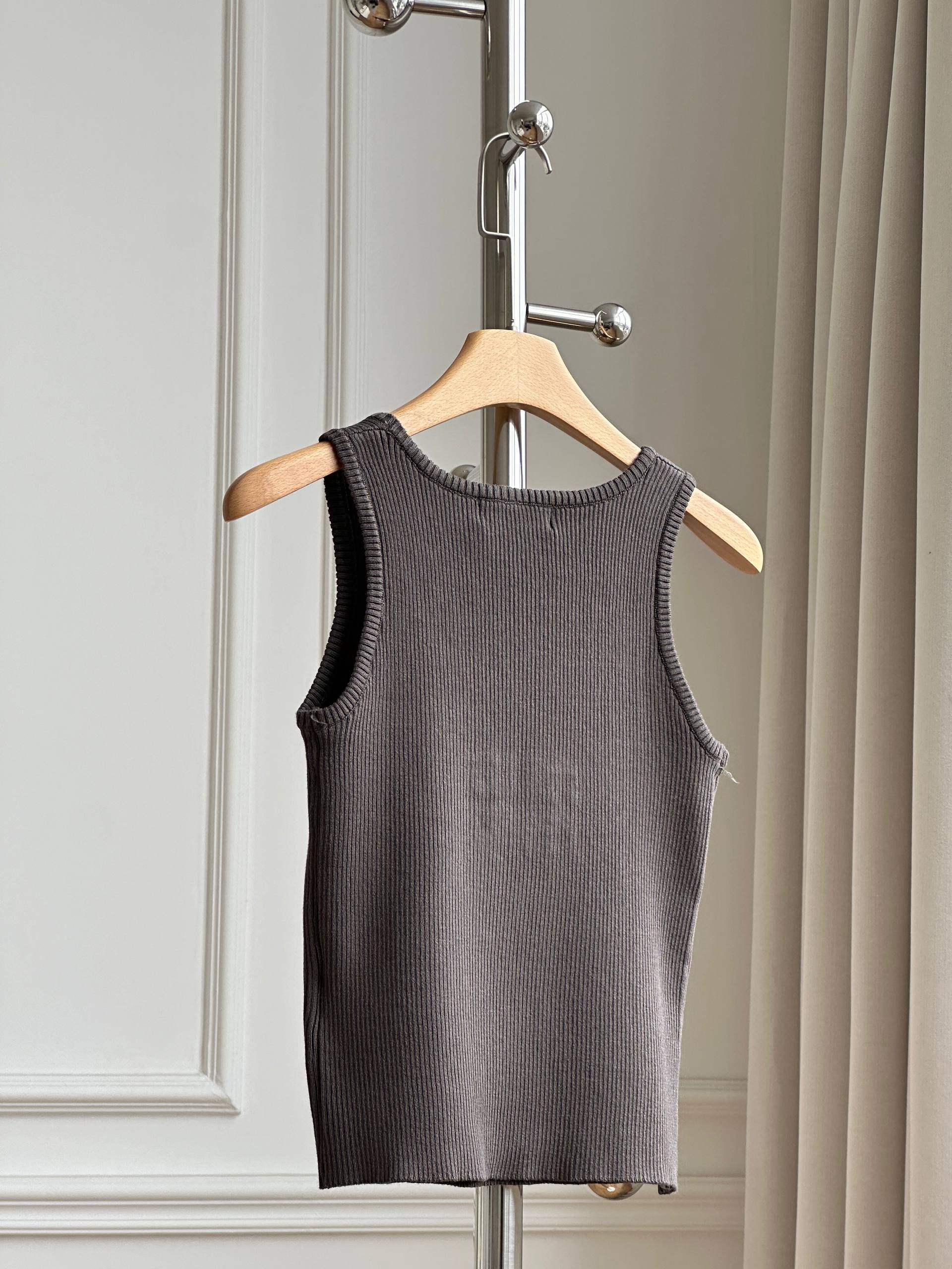 Miu Miu Crystal Logo Ribbed Knit U-Neck Tank Top
