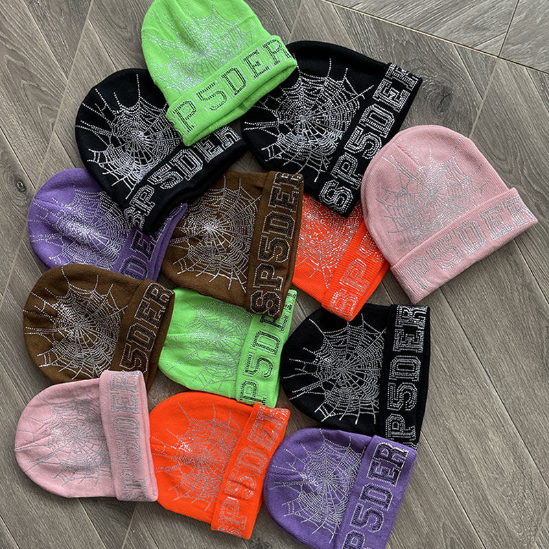 Sp5der Spider Net Beaded Knitted Cold Hat