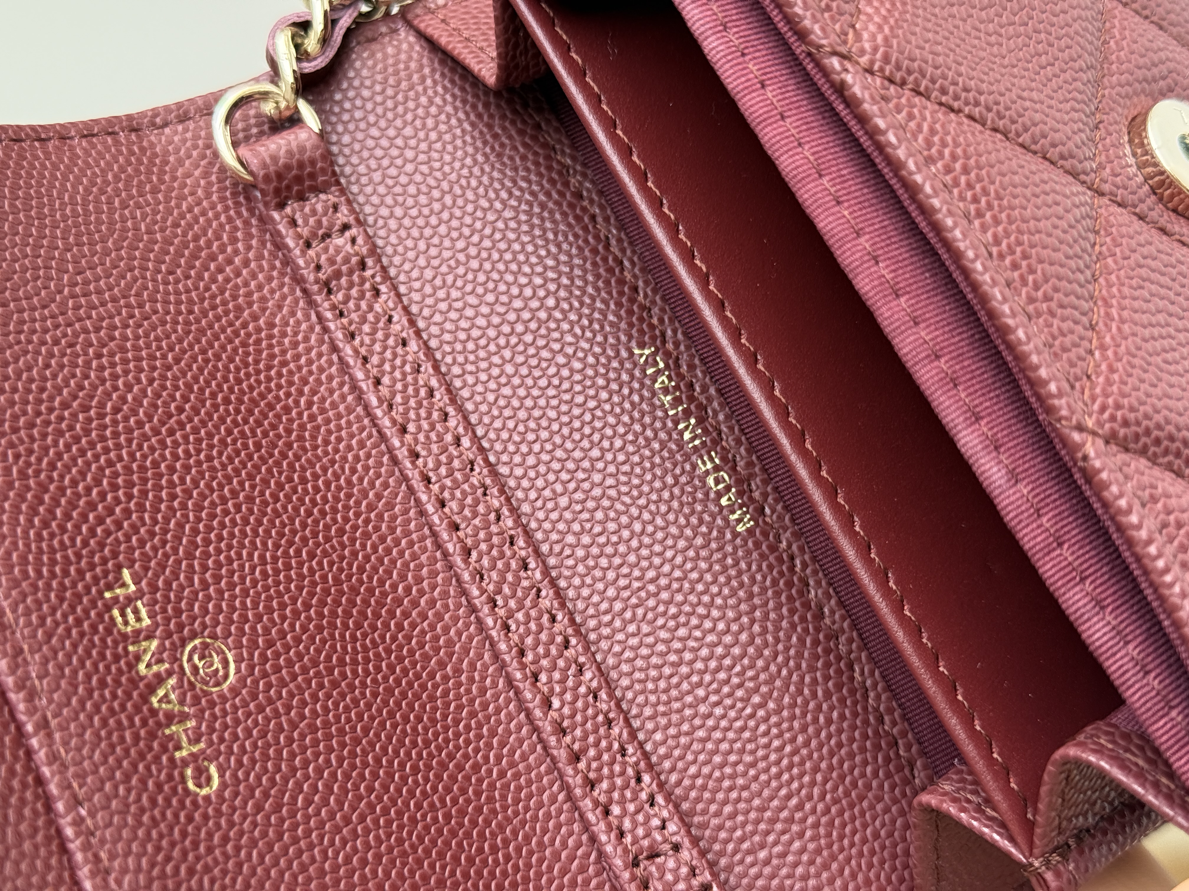 Chanel Burgundy Caviar Leather Mini Classic Flap Gold CC Chain Bag