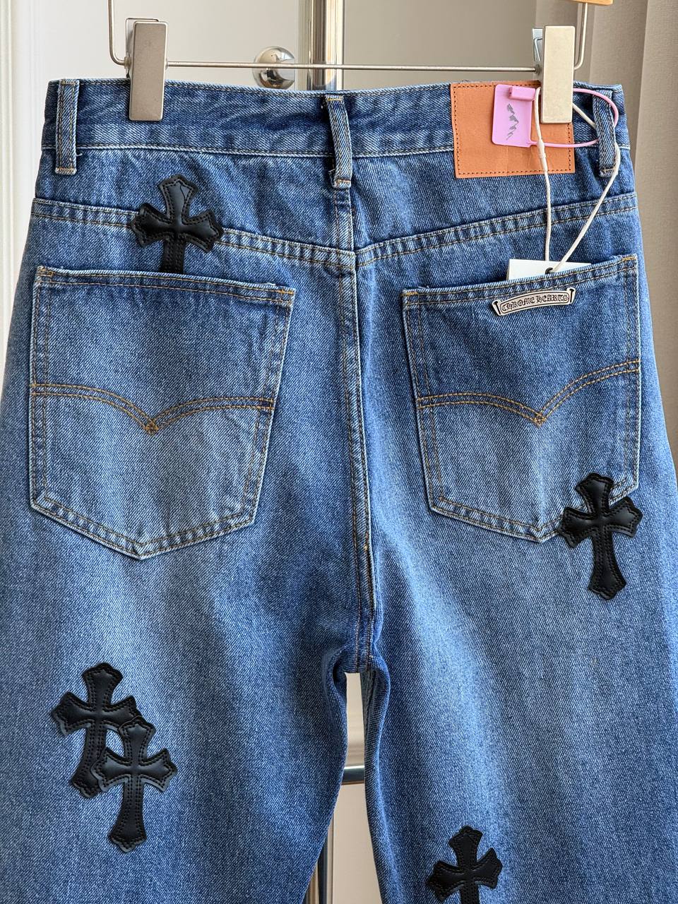 Chrome Hearts Cross Leather Patch Straight Leg Jeans