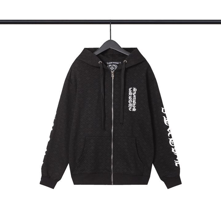 Chrome Heart Cropped Print Sanskrit Hooded Pure Cotton Loose-Fitting Zipper Sweater Coat