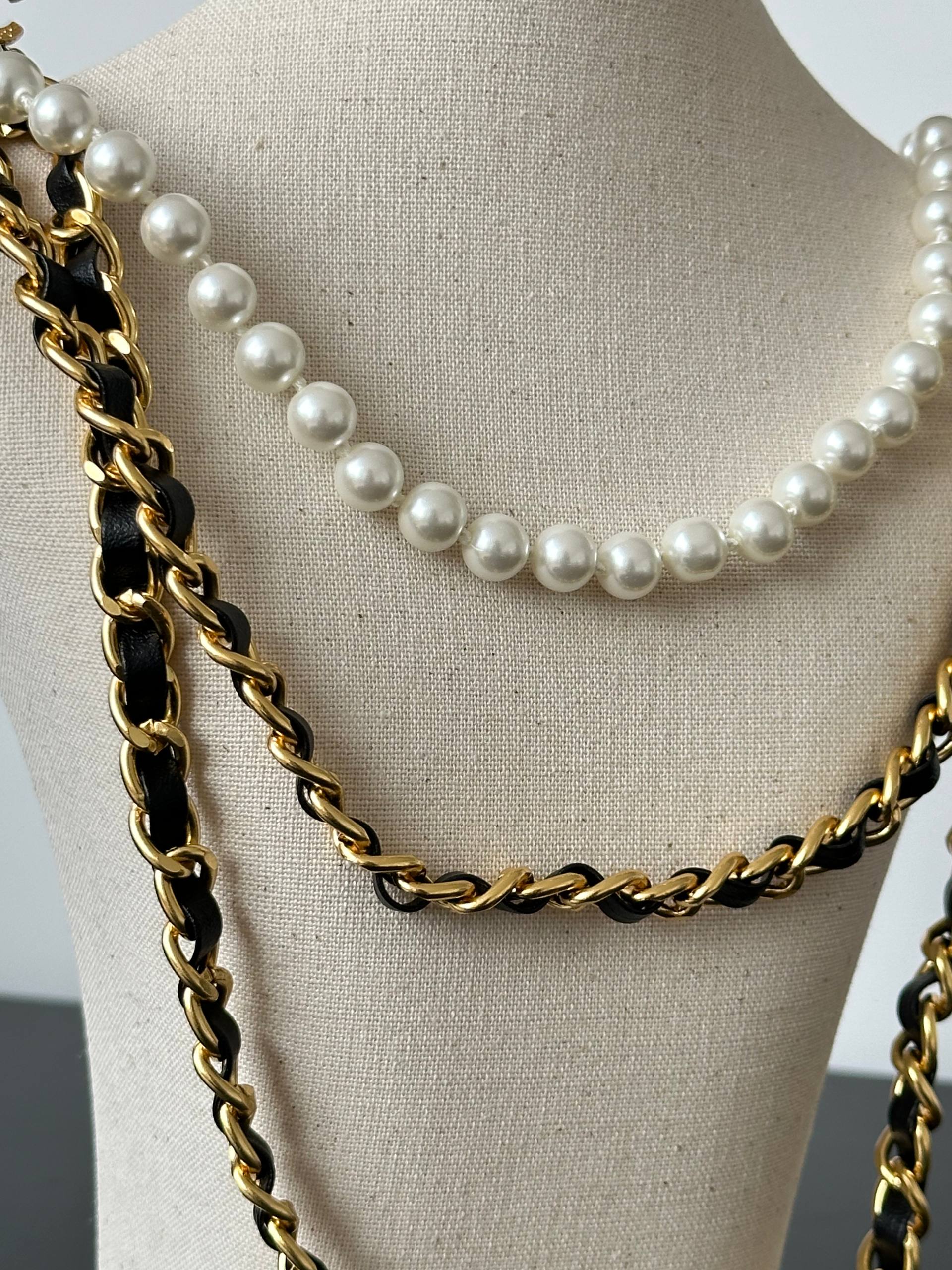 Chanel Camellia Bow Leather-Woven Chain Pearl Multi-layer Waist Chain & Long Necklace Dual-purpose