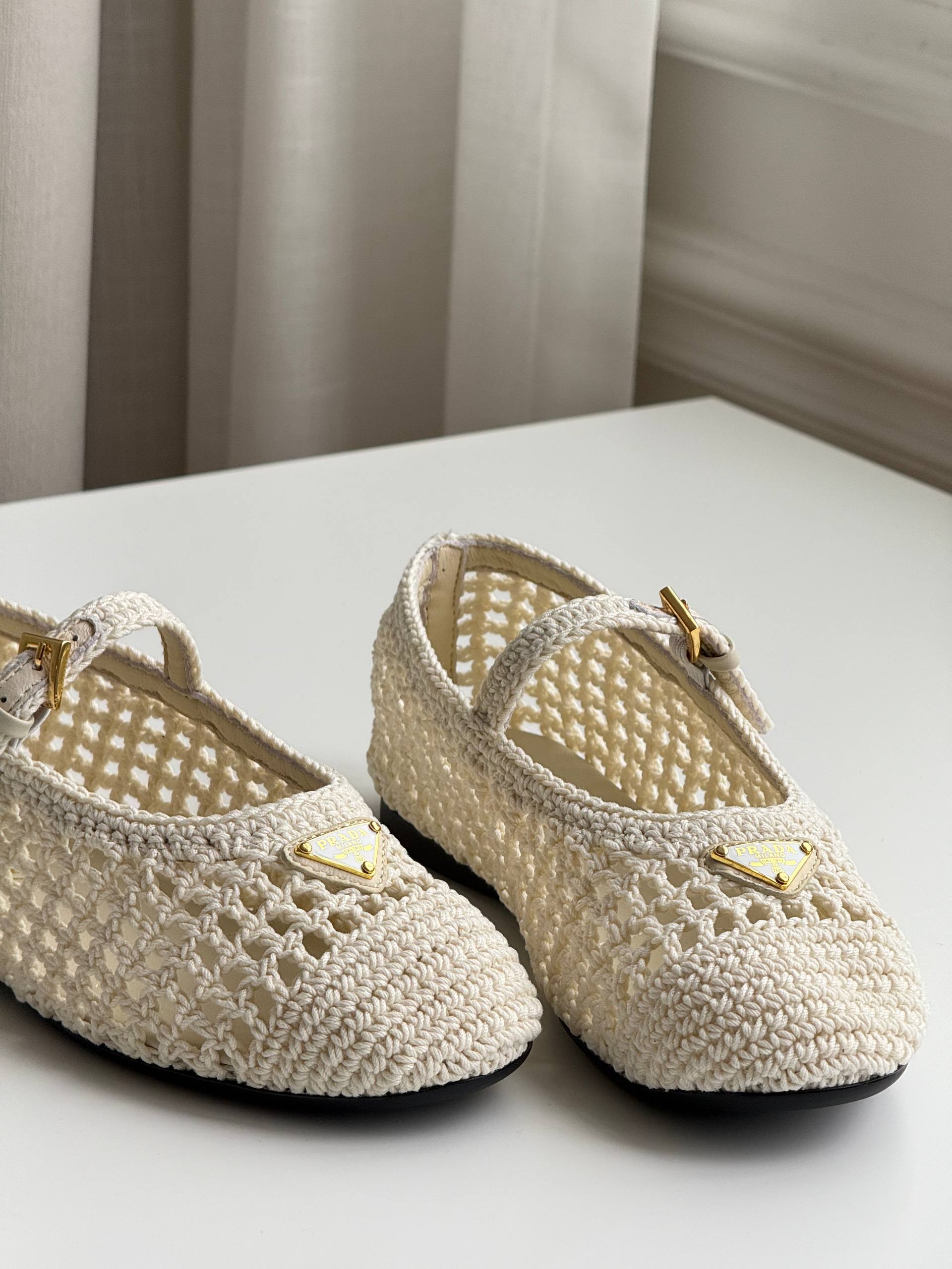 Prada Crochet Mary Jane Flats