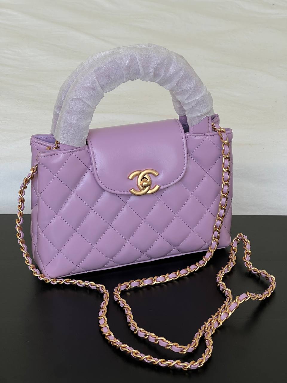 Chanel Light Purple Quilted Leather Mini Top Handle Bag