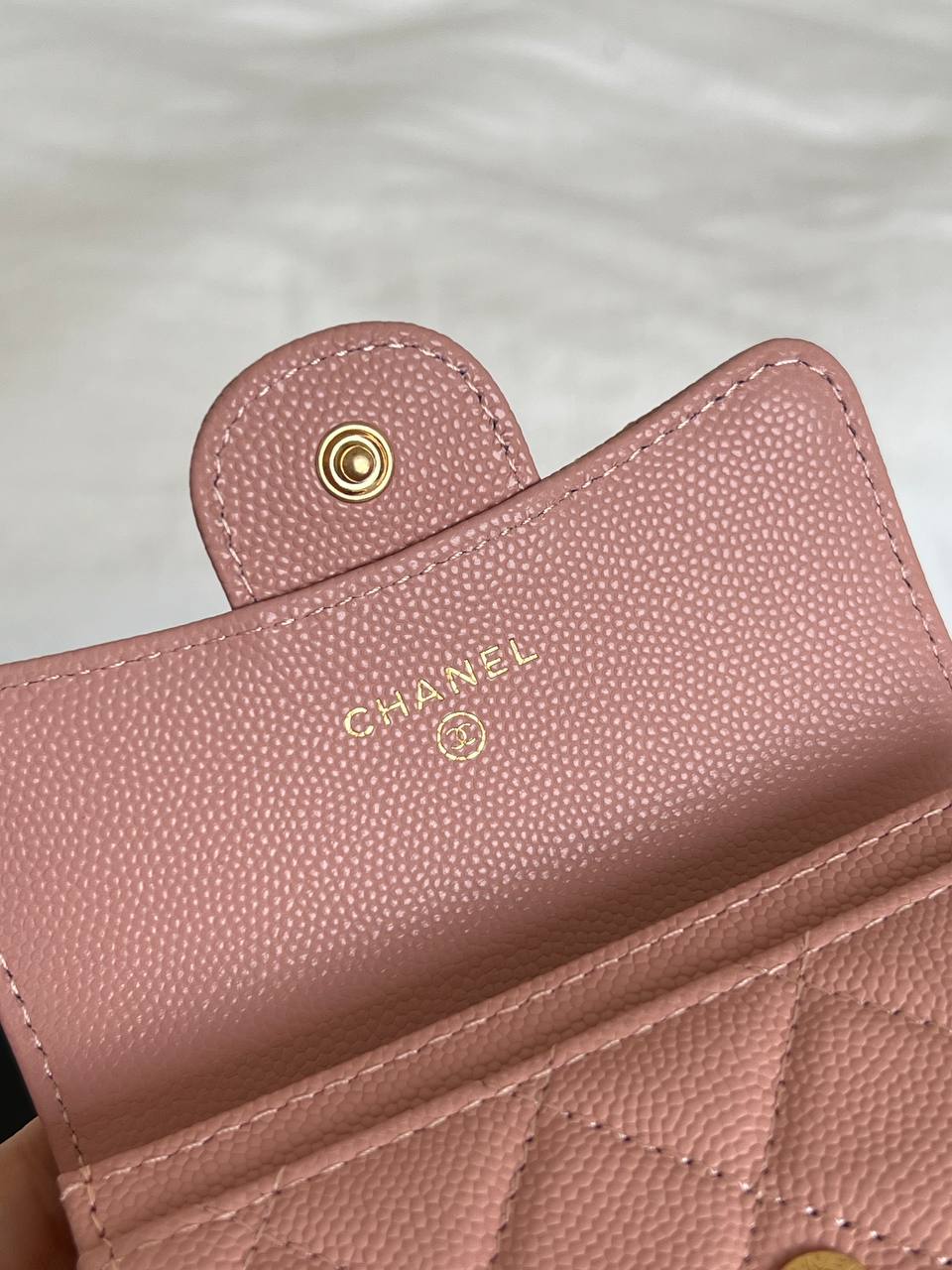 Chanel Pink Caviar Leather Quilted CC Flap Card Holder