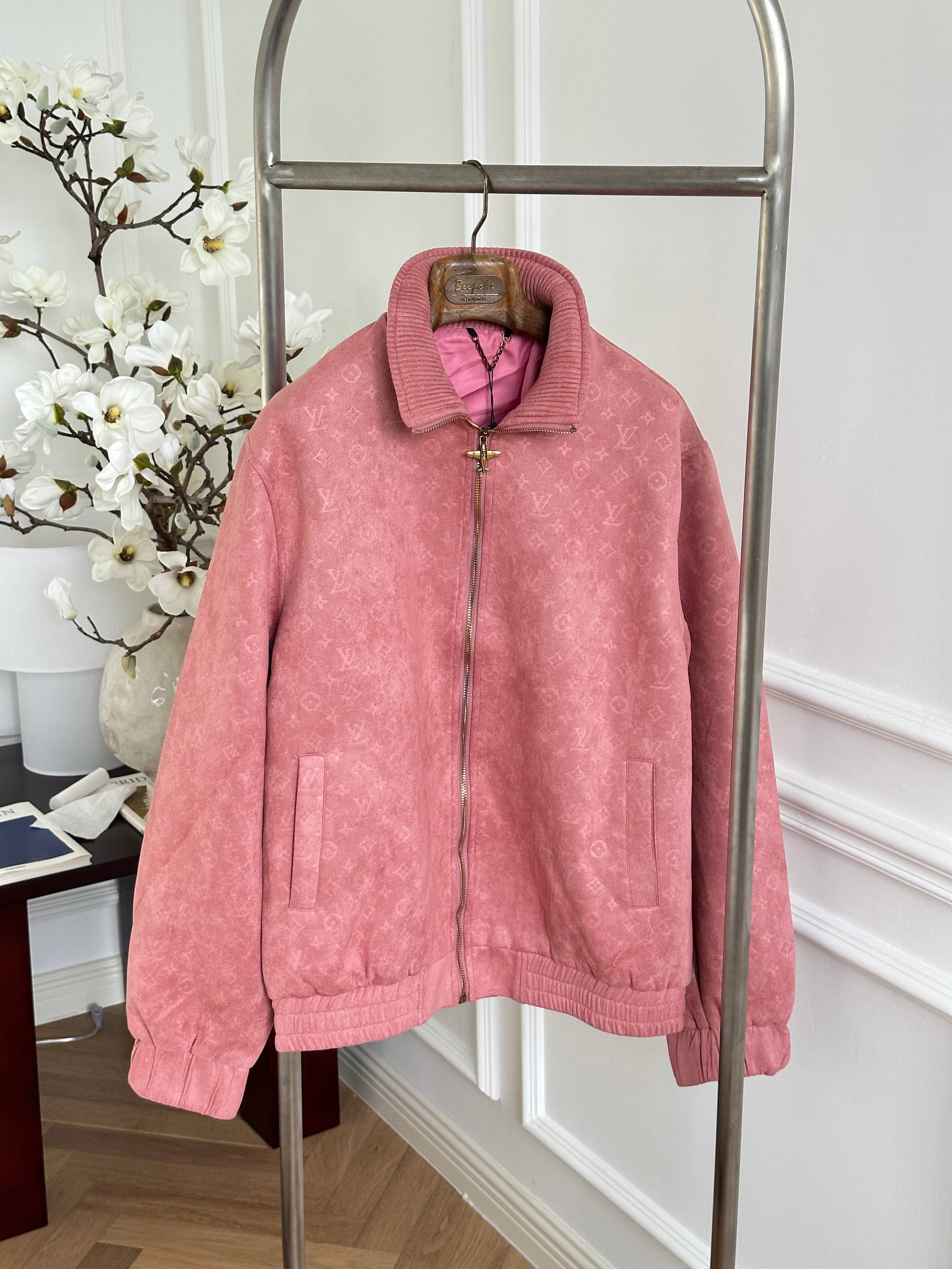 Louis Vuitton Pink Suede All Over Monogram Bomber Jacket
