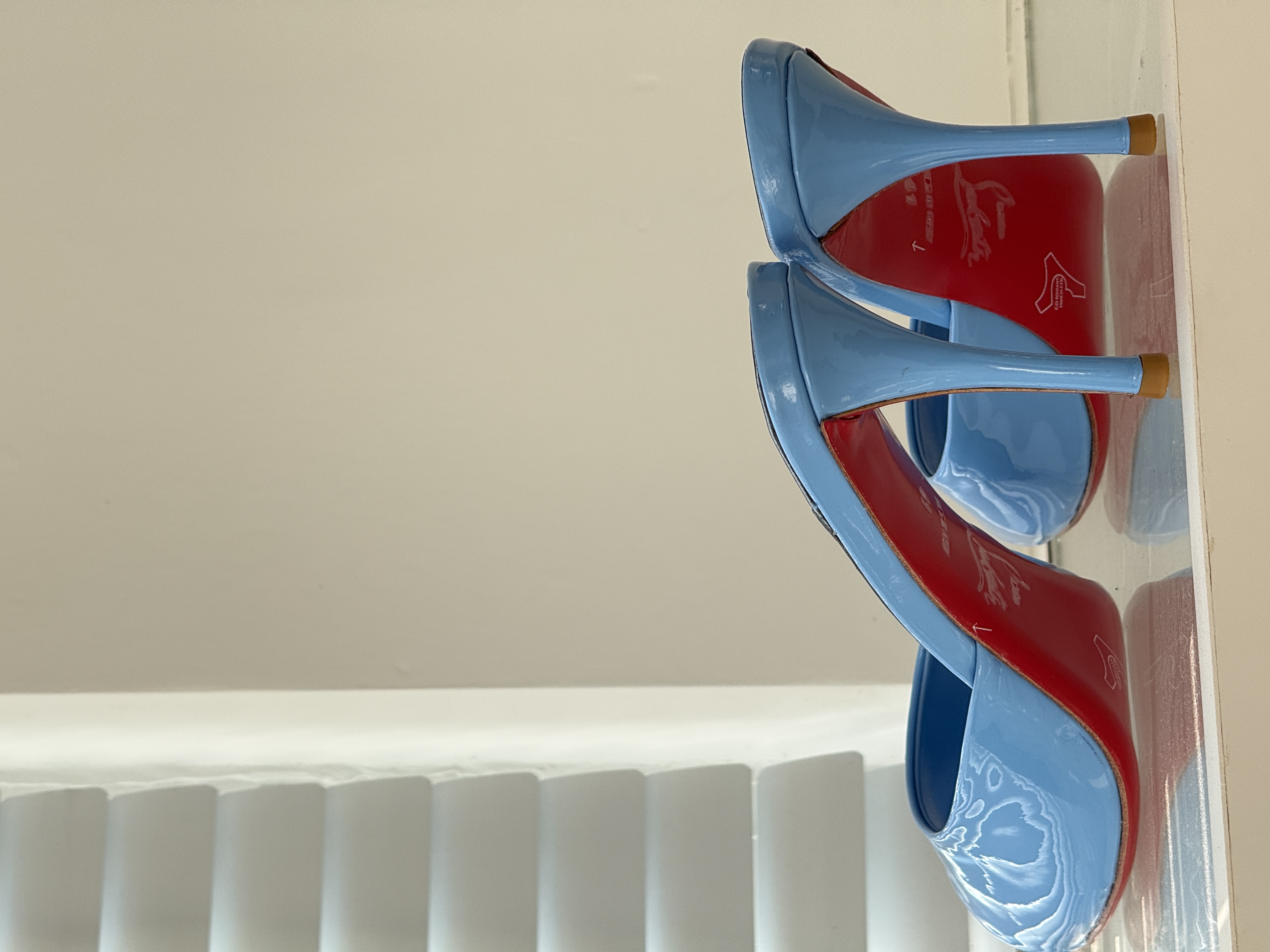 Christian Louboutin Ice blue patent leather mules with red soles