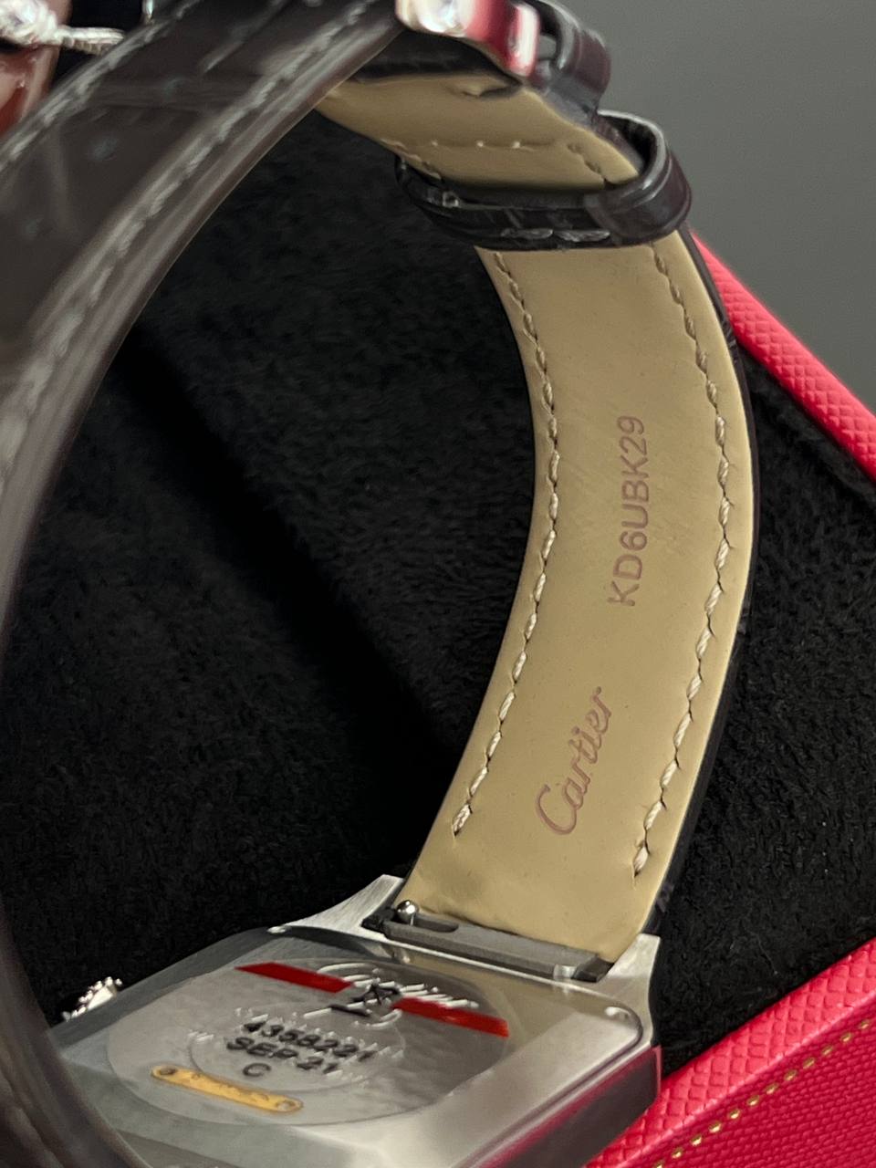 Cartier Santos de Cartier Watch with Black Dial, Gold Case and Black Strap