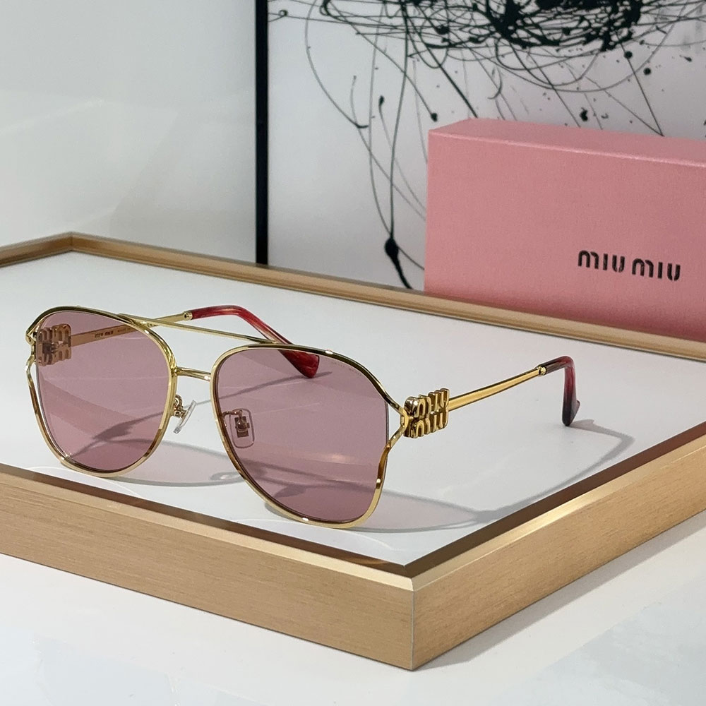 MIU MIU  Slim Metal Logo Mirror Legs Sunglasses Top quality