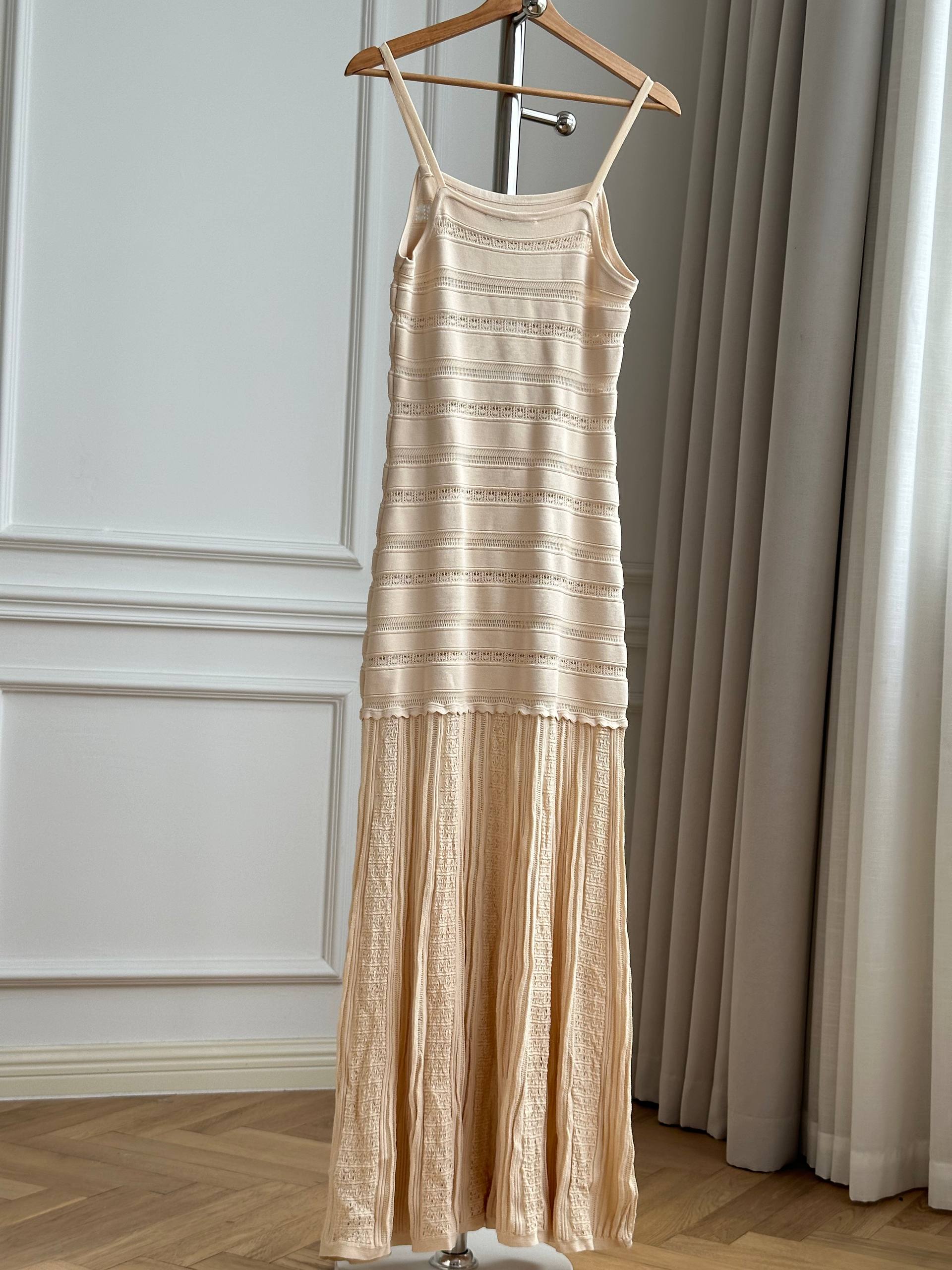 Cutout Striped Knit Spaghetti Strap Mermaid Maxi Dress