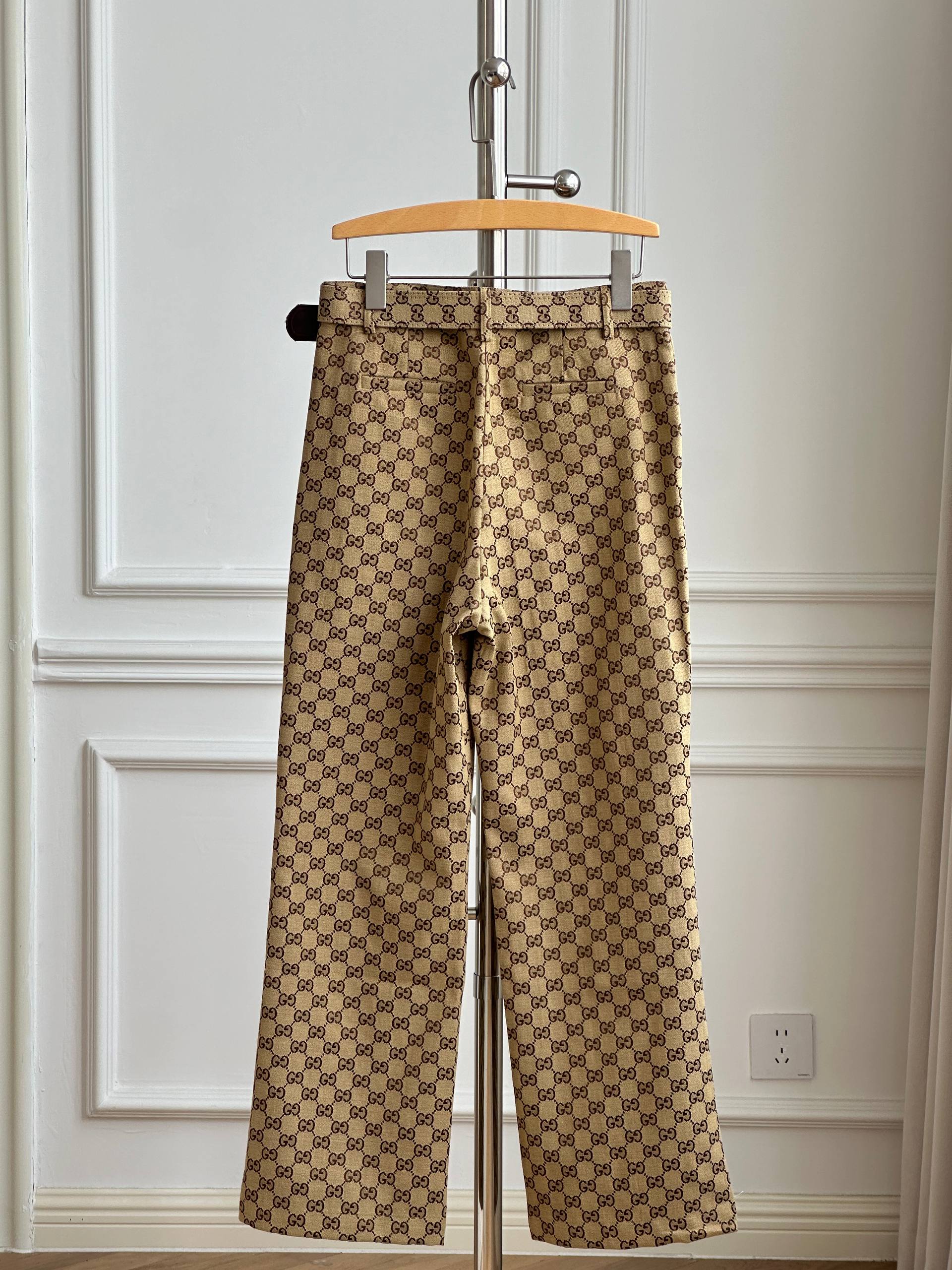 Gucci GG Monogram Belted Wide Leg Trousers
