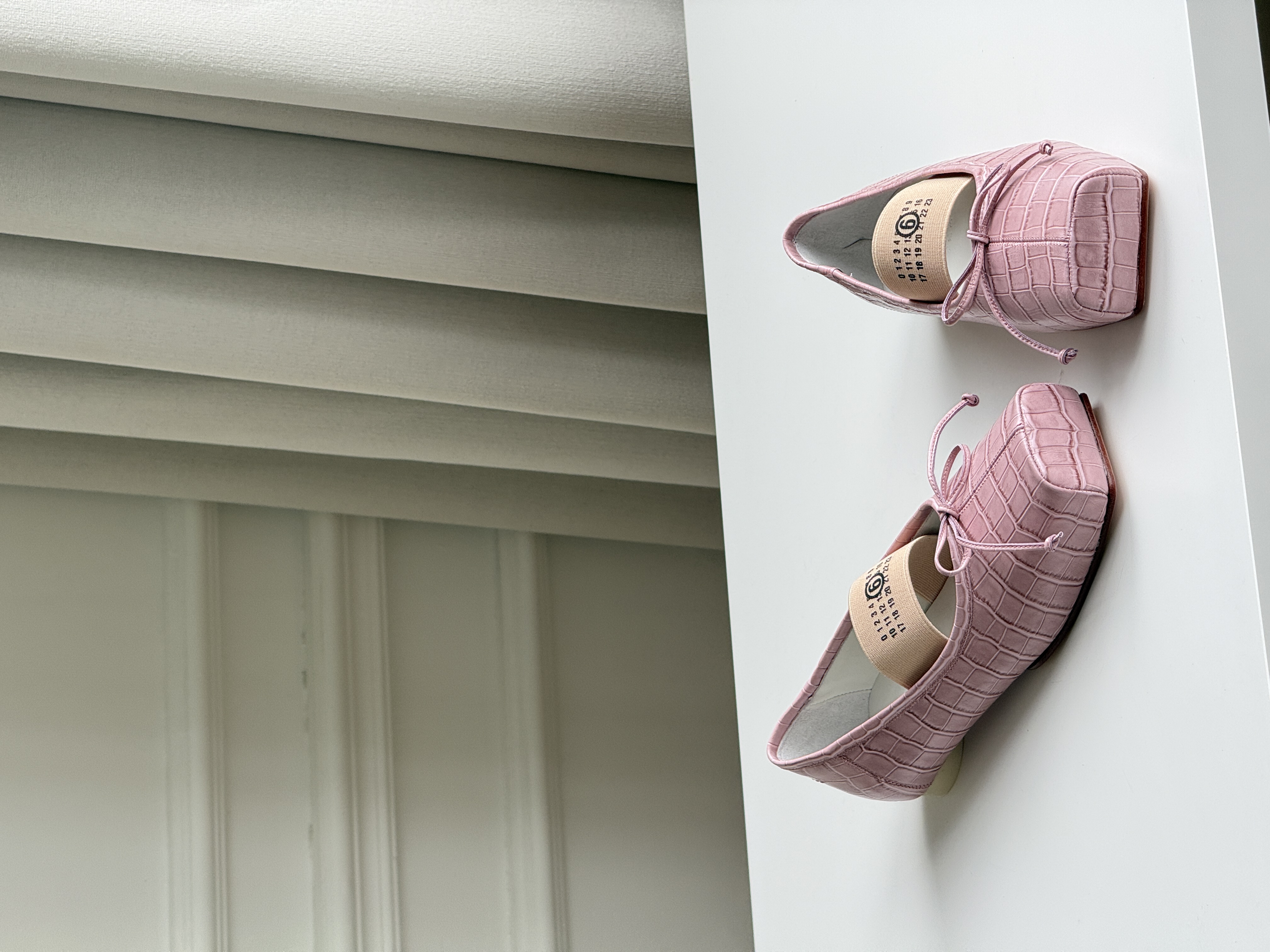 Miu Miu Dusty Pink Crocodile-Embossed Square-Toe Bow Ballet Flats