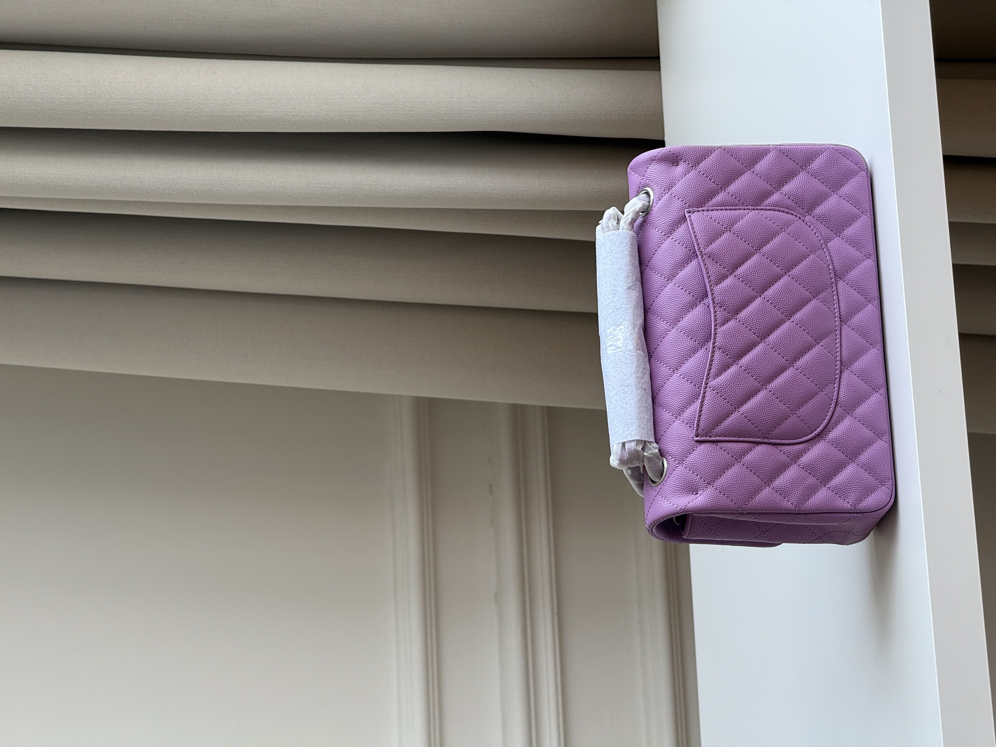 Chanel Light Purple Caviar Leather Quilted Classic Flap Medium Shoulder Crossbody Bag With Light Gold CC Turnlock