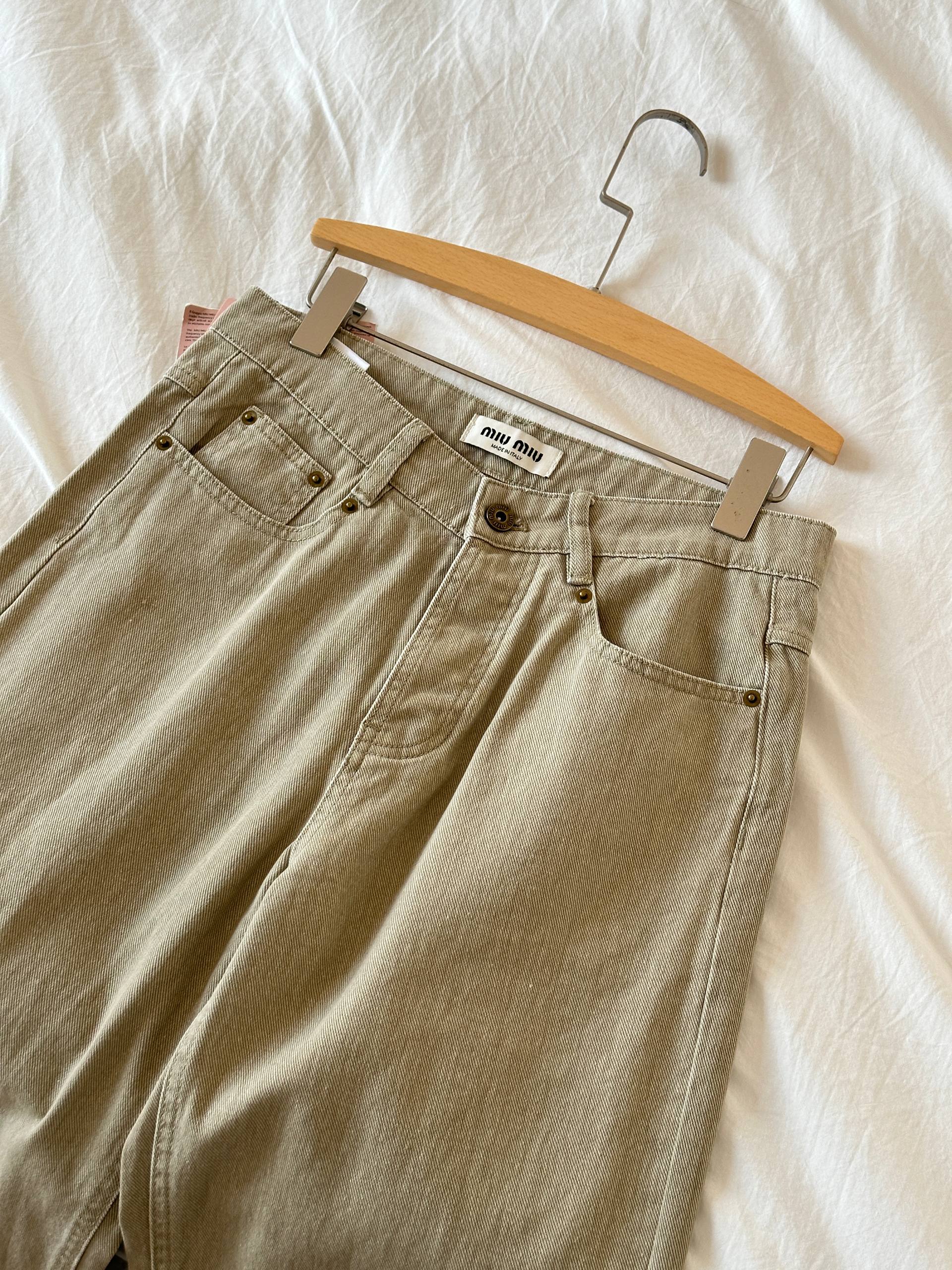 Miu Miu Light Khaki Washed Loose Tapered Cropped Jeans