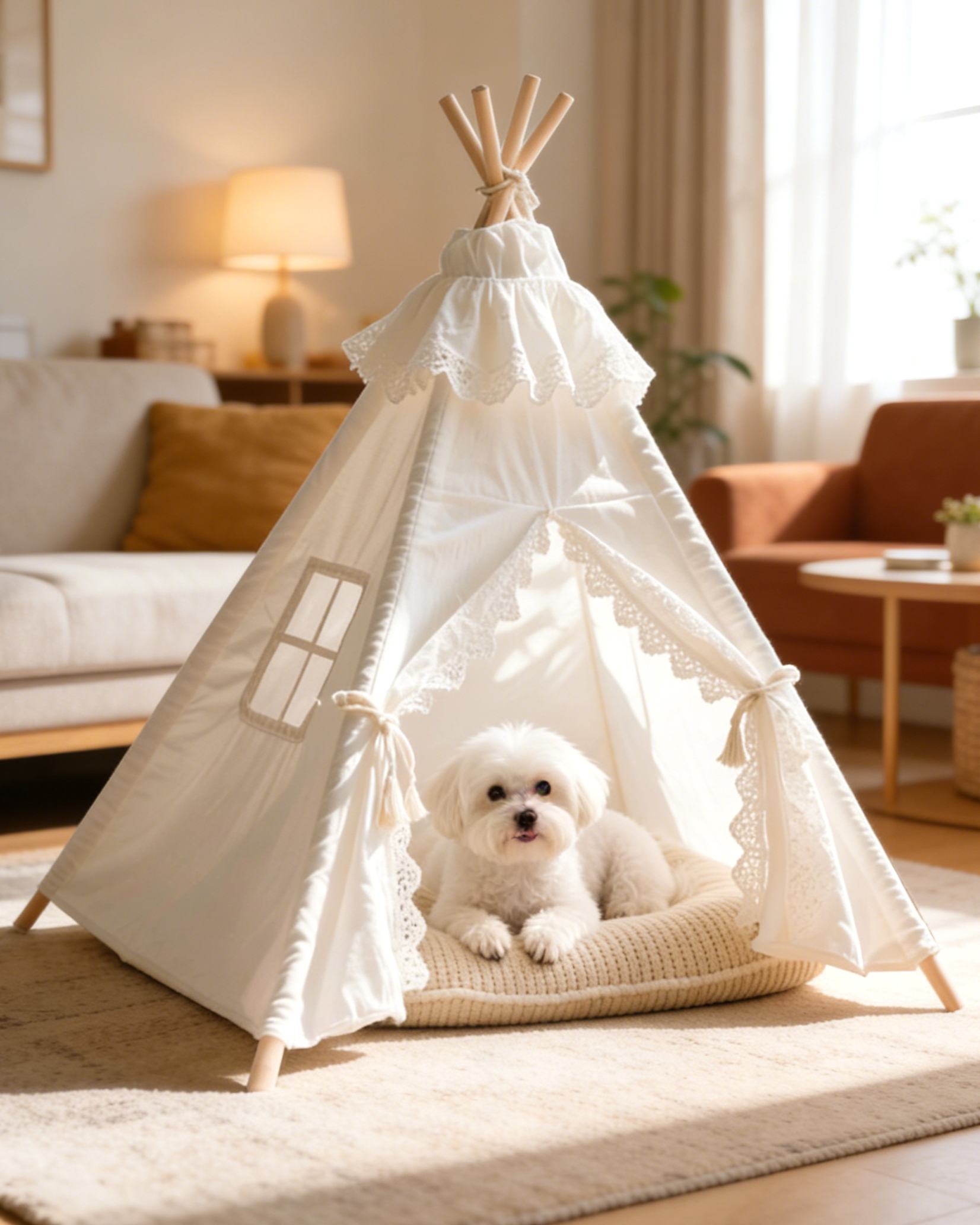 Aesthetic Lace Pet Teepee Cozy Dog Cat House Portable Puppy Kitten Bed - MAISONKAIRON
