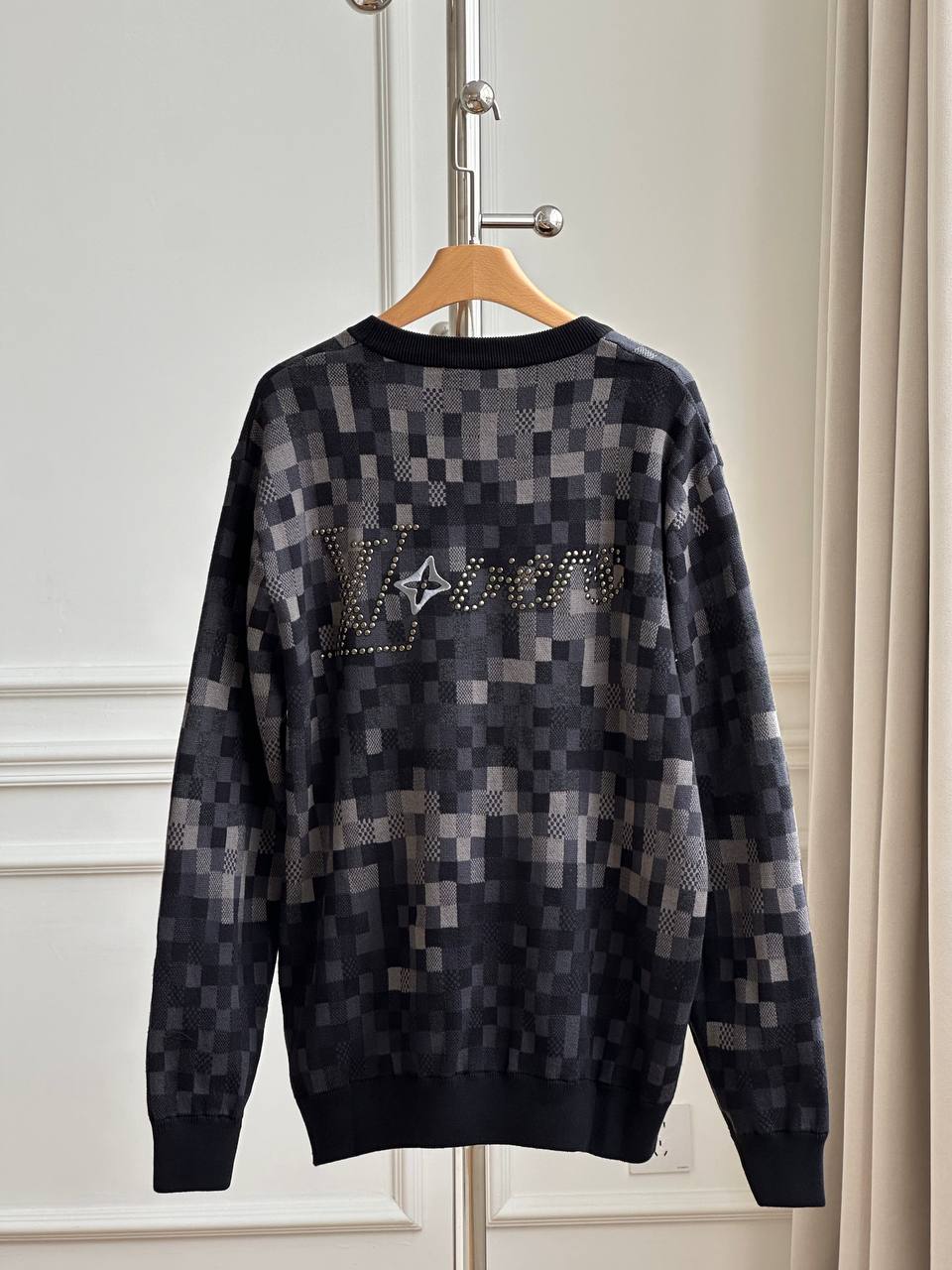 Louis Vuitton Black Grey Gradient Pixel Damier Crew Neck Knit Sweater