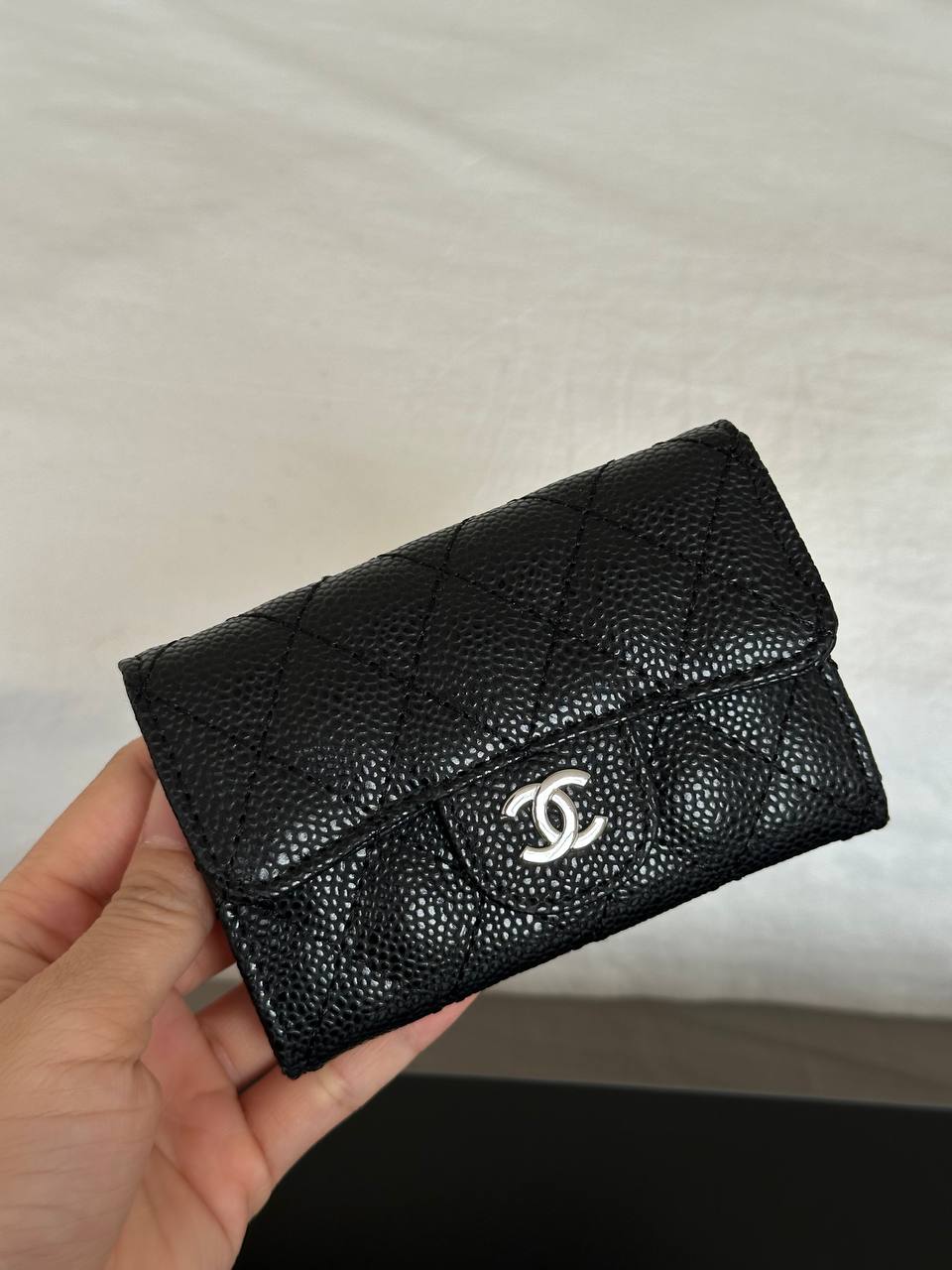 Chanel Black Caviar Leather Quilted CC Flap Card Holder