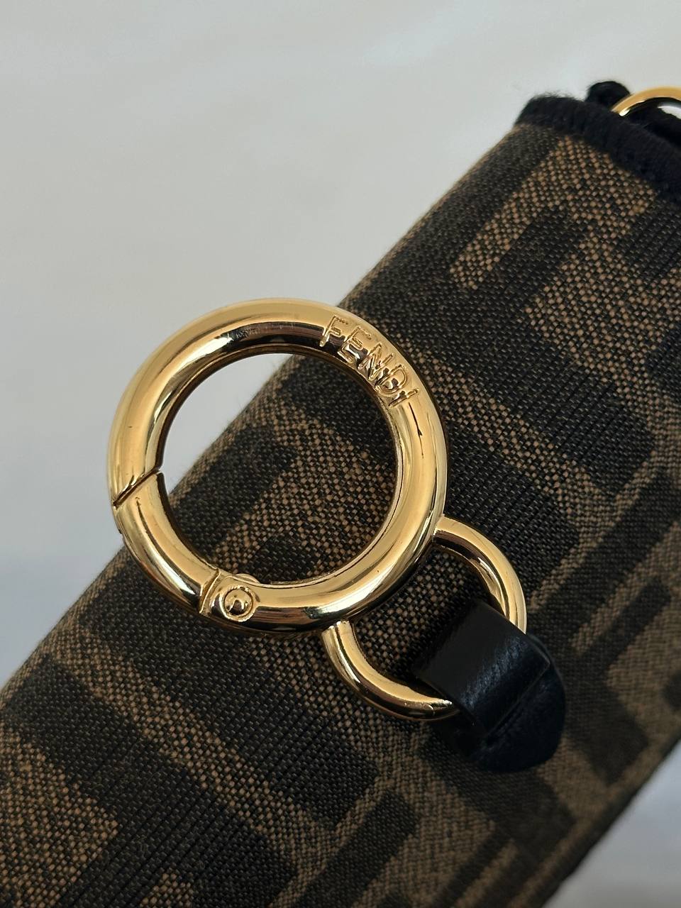 Fendi FF Zucca Canvas Mini Double F Gold Buckle Key Ring Card Coin Pouch