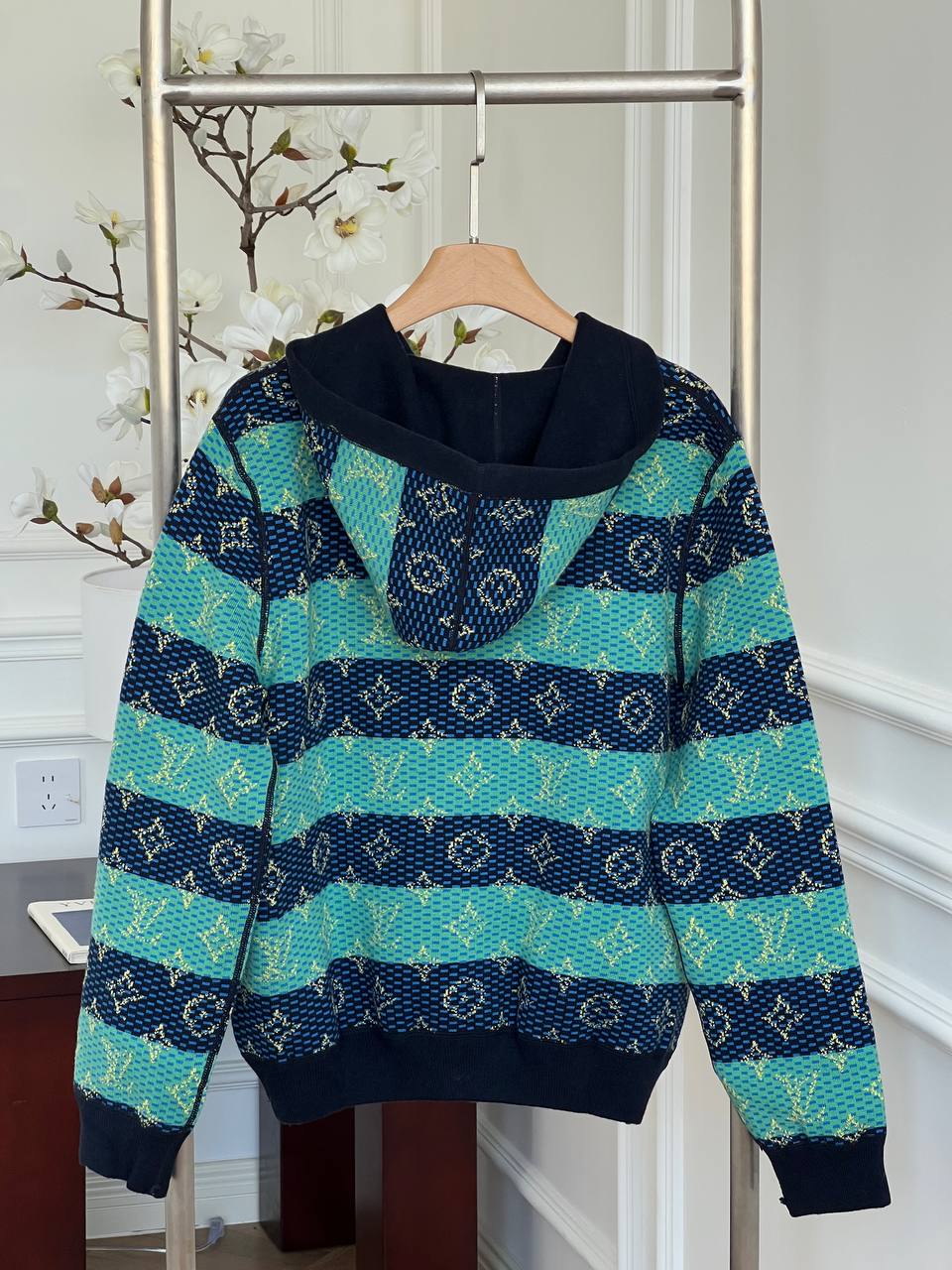 Louis Vuitton Teal-navy Striped Monogram Jacquard Zip-up Hoodie