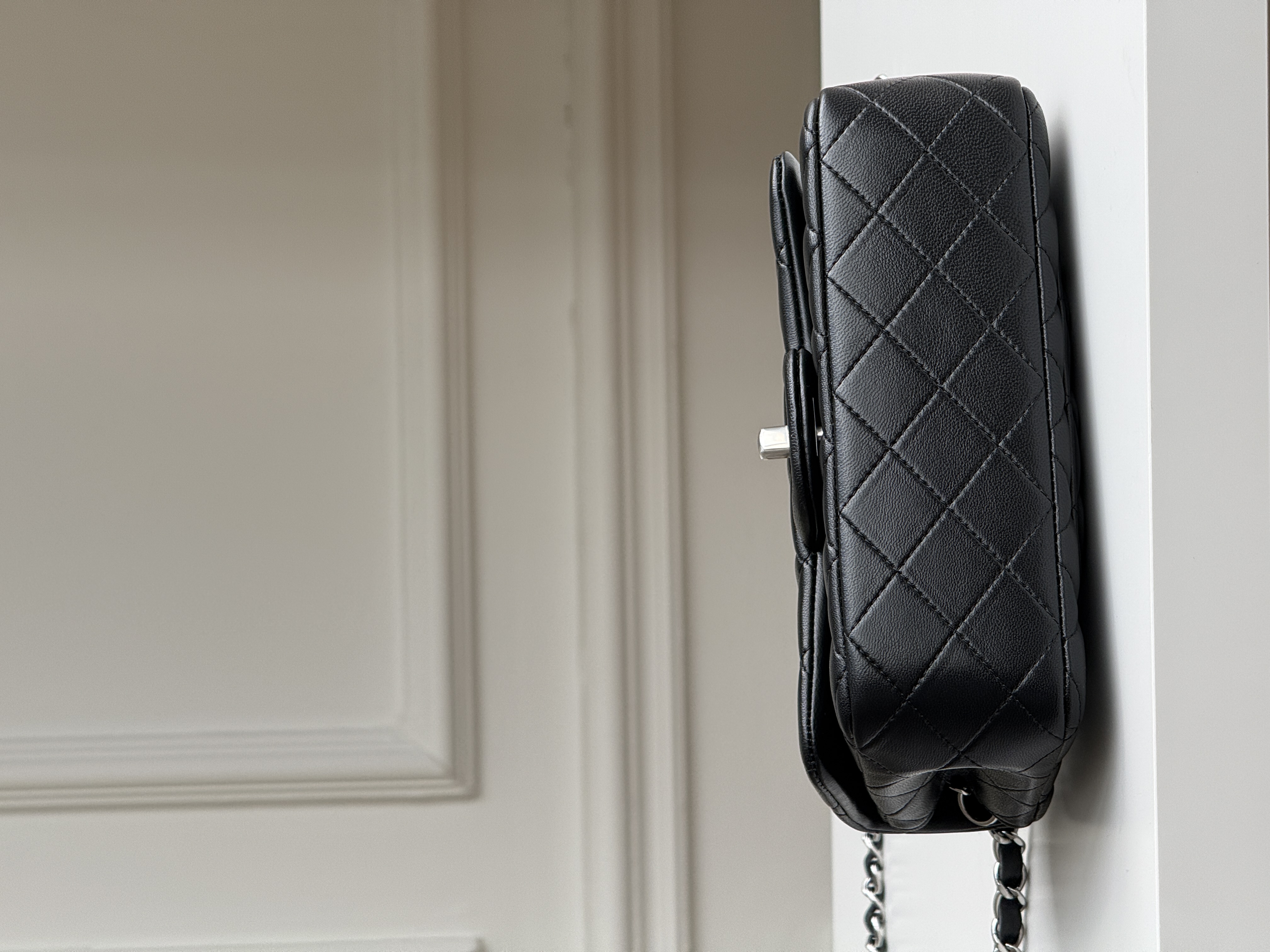 Chanel Black Caviar Leather Classic Flap Silver CC Chain Bag