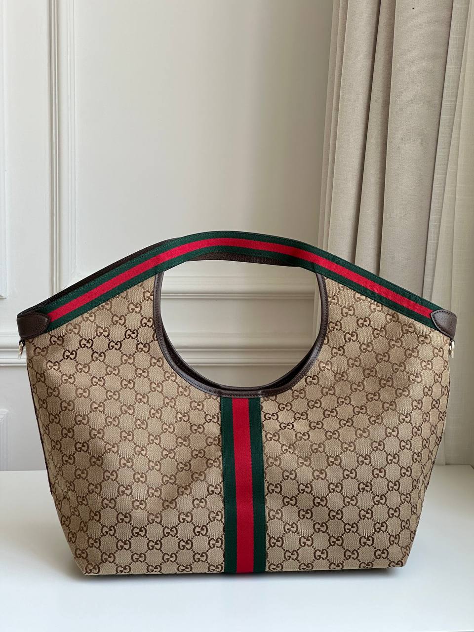 Gucci Classic GG Supreme Canvas Web Strap Large Handheld Tote Bag