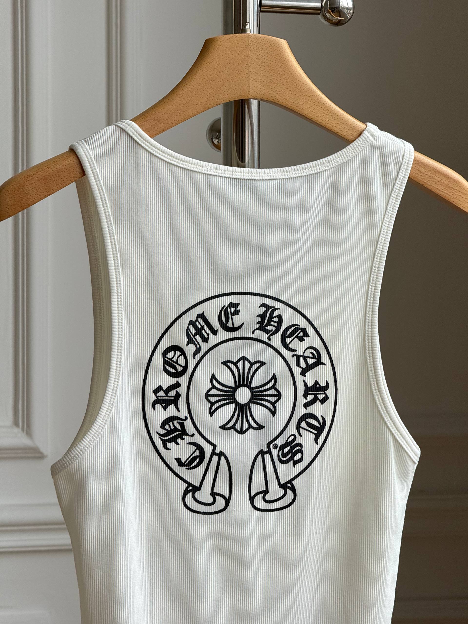 Chrome Hearts Horseshoe Cross Embroidered Ribbed Tank Top