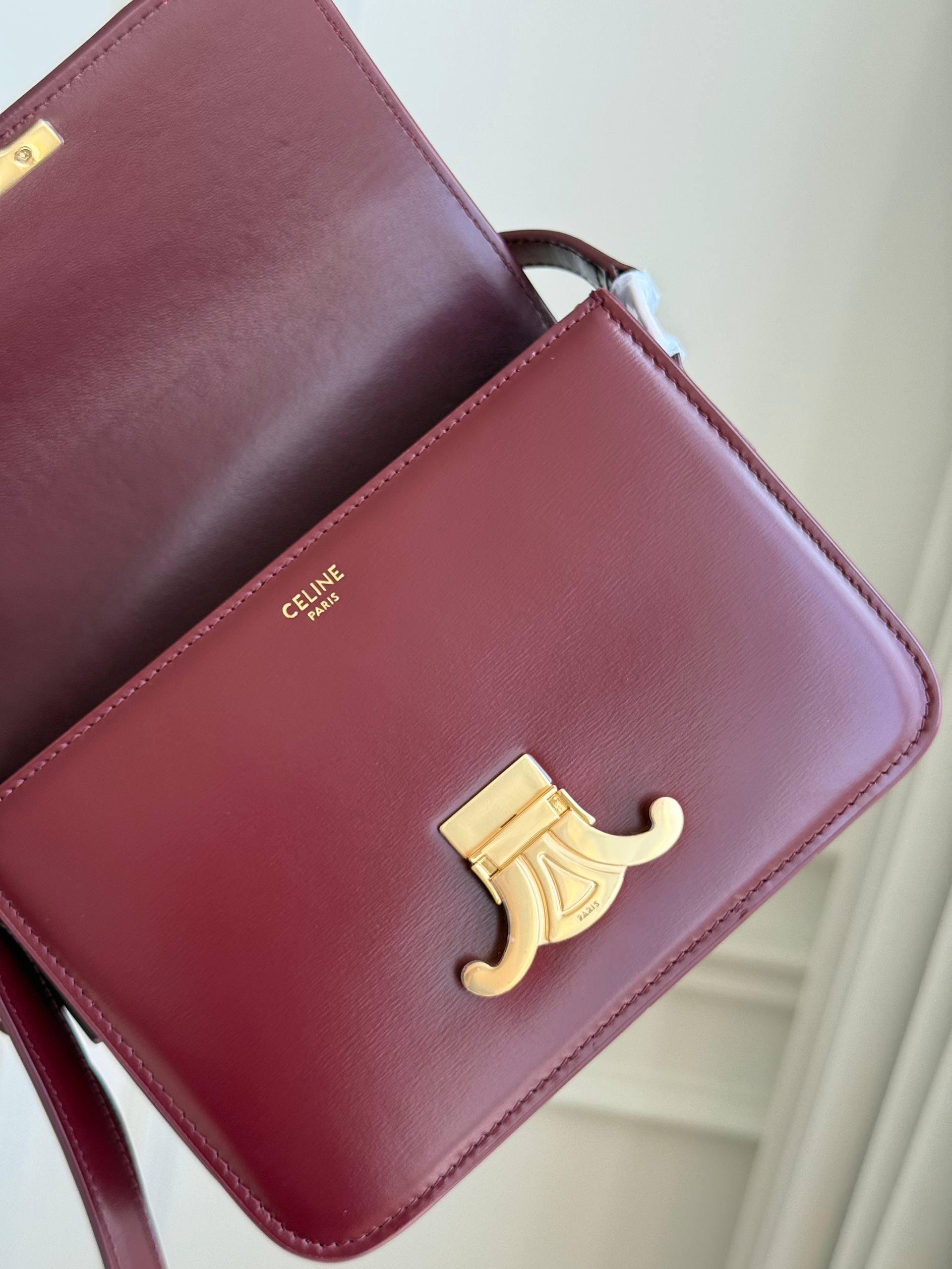Celine Triomphe Small Shiny Calfskin Box Crossbody Bag