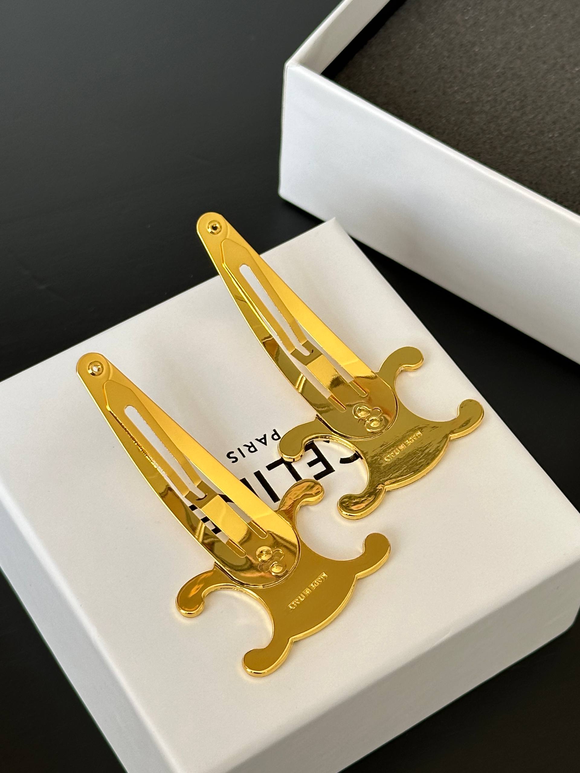 Triomphe Set of 2 Snap Hair Clips in Brass with Gold Finish and Steel