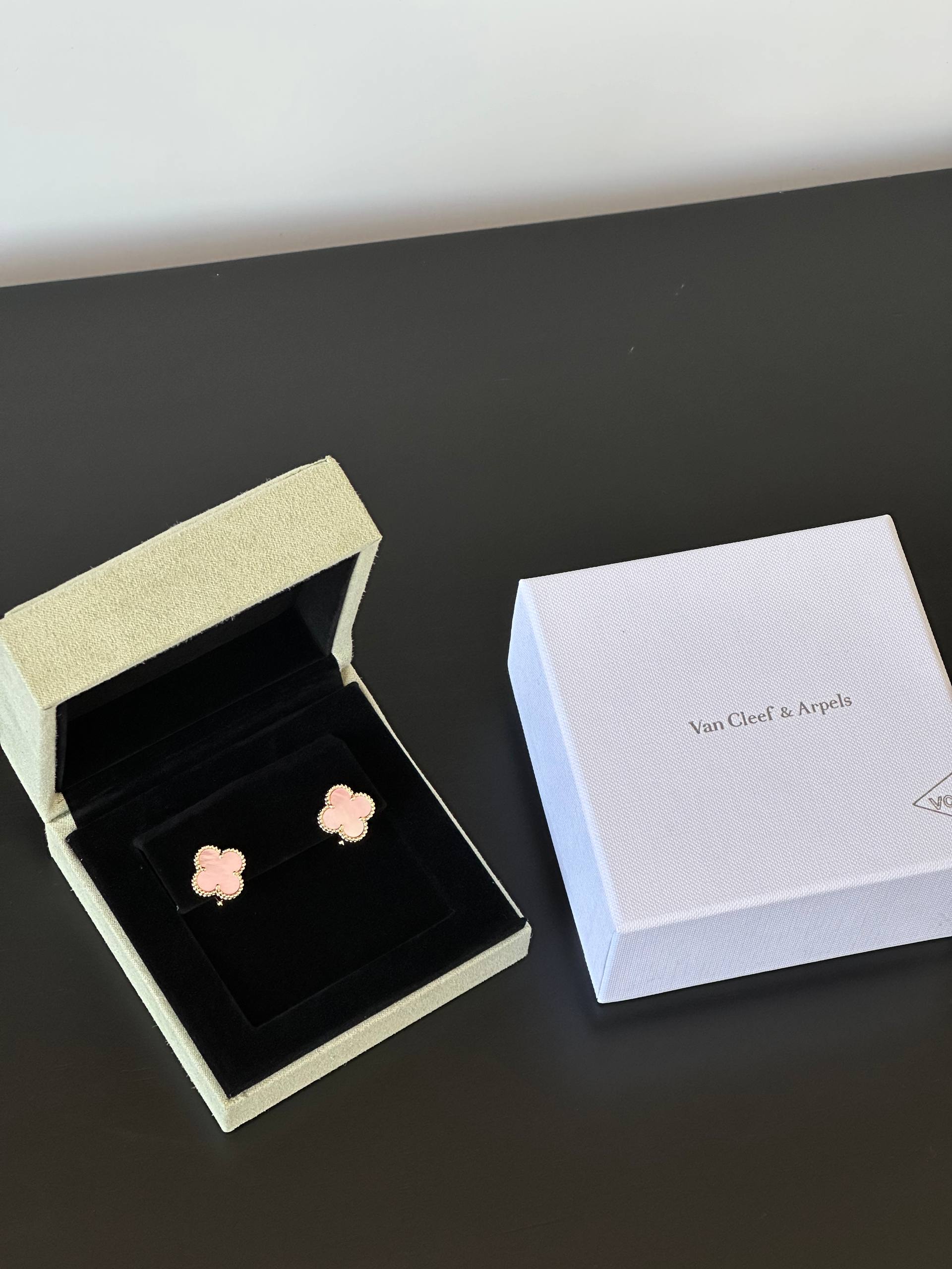 Van Cleef & Arpels Vintage Alhambra Pink Opal Earrings