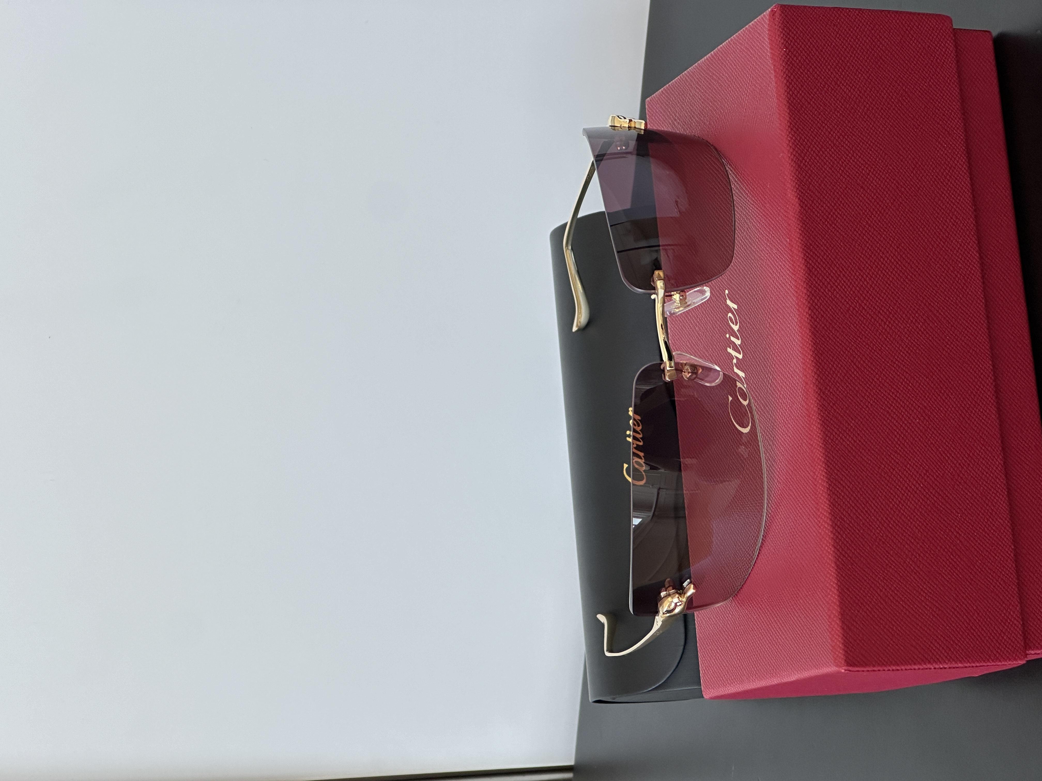 Cartier Panthère de Cartier Rimless Sunglasses with Panther Motif