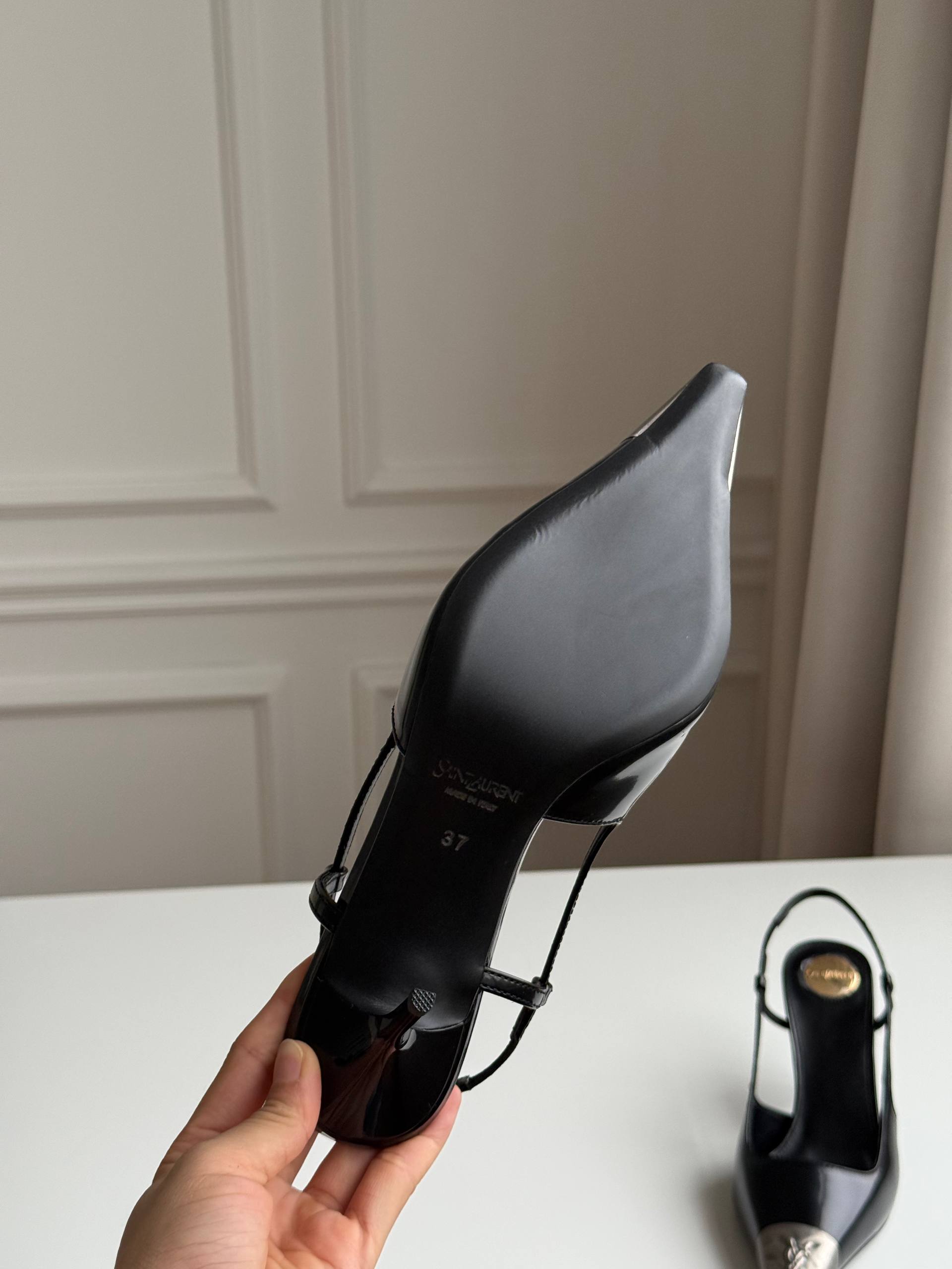 Saint Laurent Jeanne Slingback Pumps with Metal Toe Cap