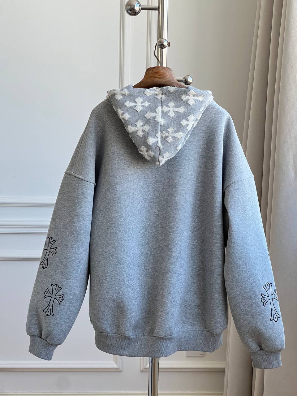 Chrome Hearts Grey Cross Patch Zip-Up Hoodie