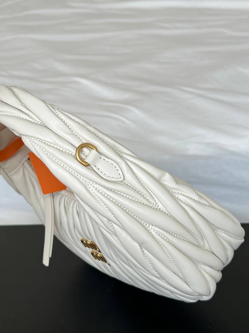 Miu Miu White Matelassé Nappa Leather Mini Hobo Handbag