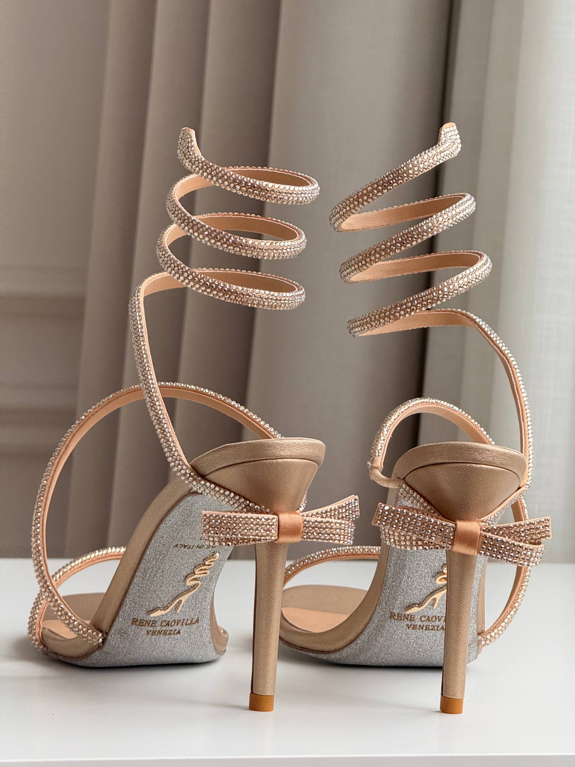 Spiral Wrap Rhinestone Strap Open Toe Stiletto High Heel Sandals