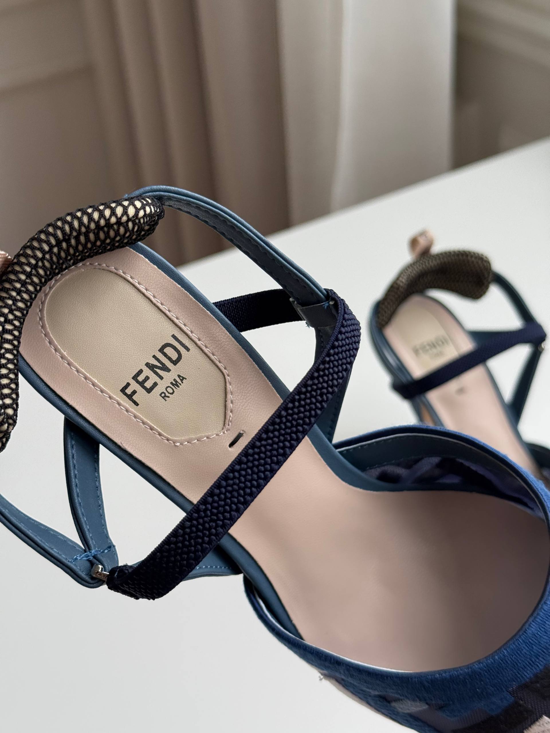 Fendi FF Logo Jacquard Pointed Toe Slingback Stiletto Sandals