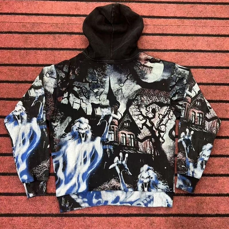 Vale Forever Vintage Full Print Distressed Hooded Sweatshirt