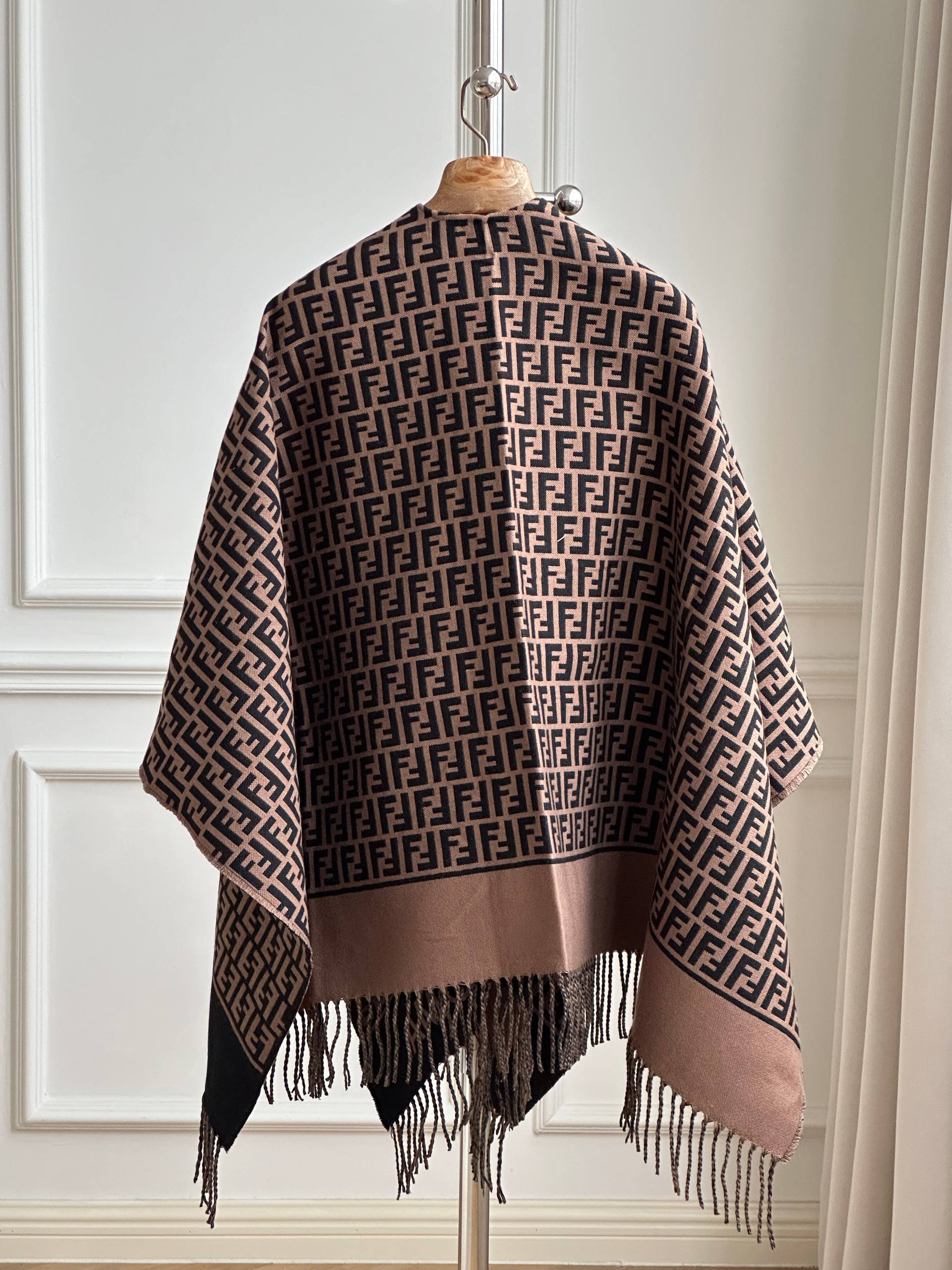 Fendi FF Logo Fringed Cape Poncho