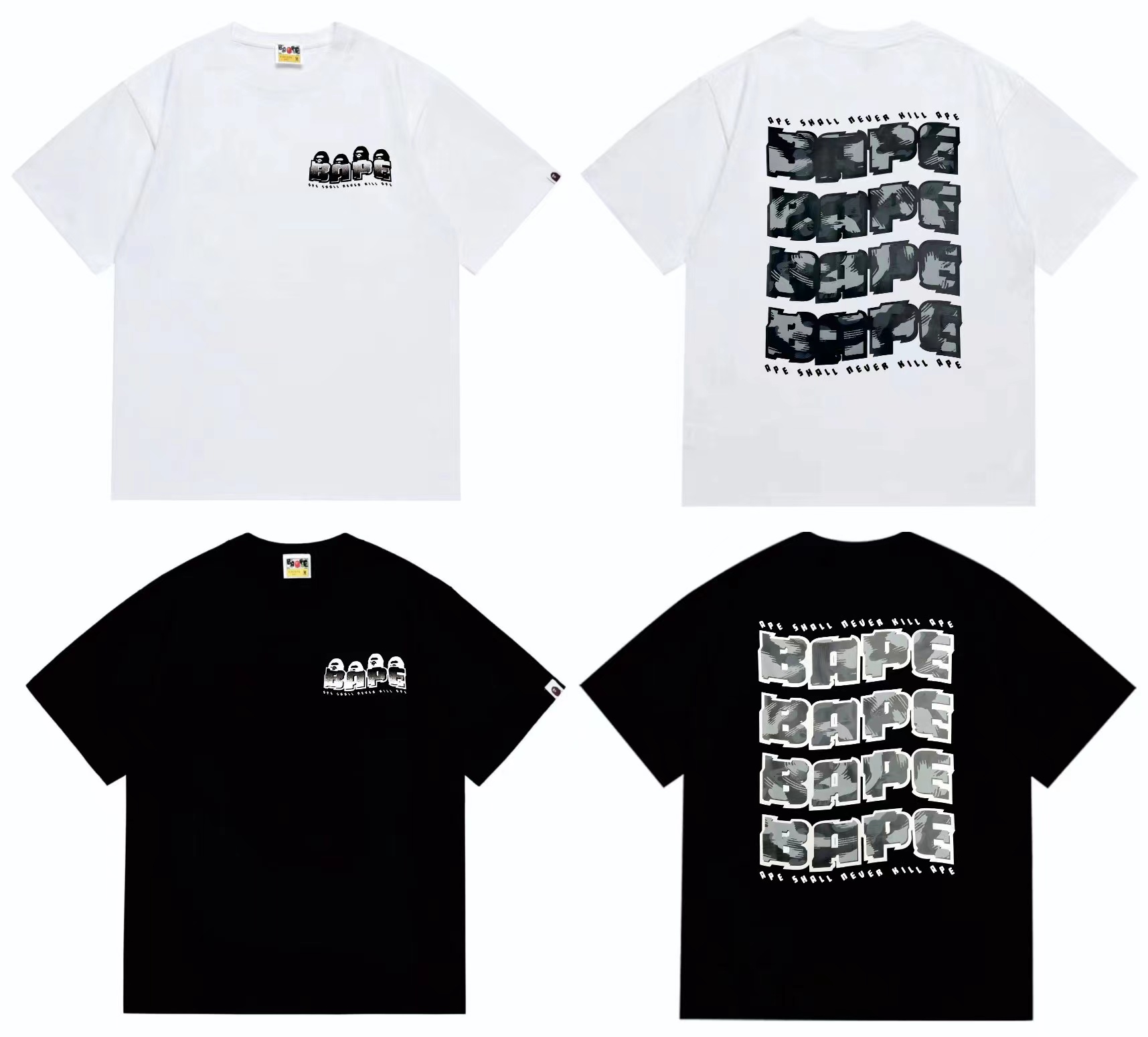 Distortion camo ape man head print yarn combing texture soft T