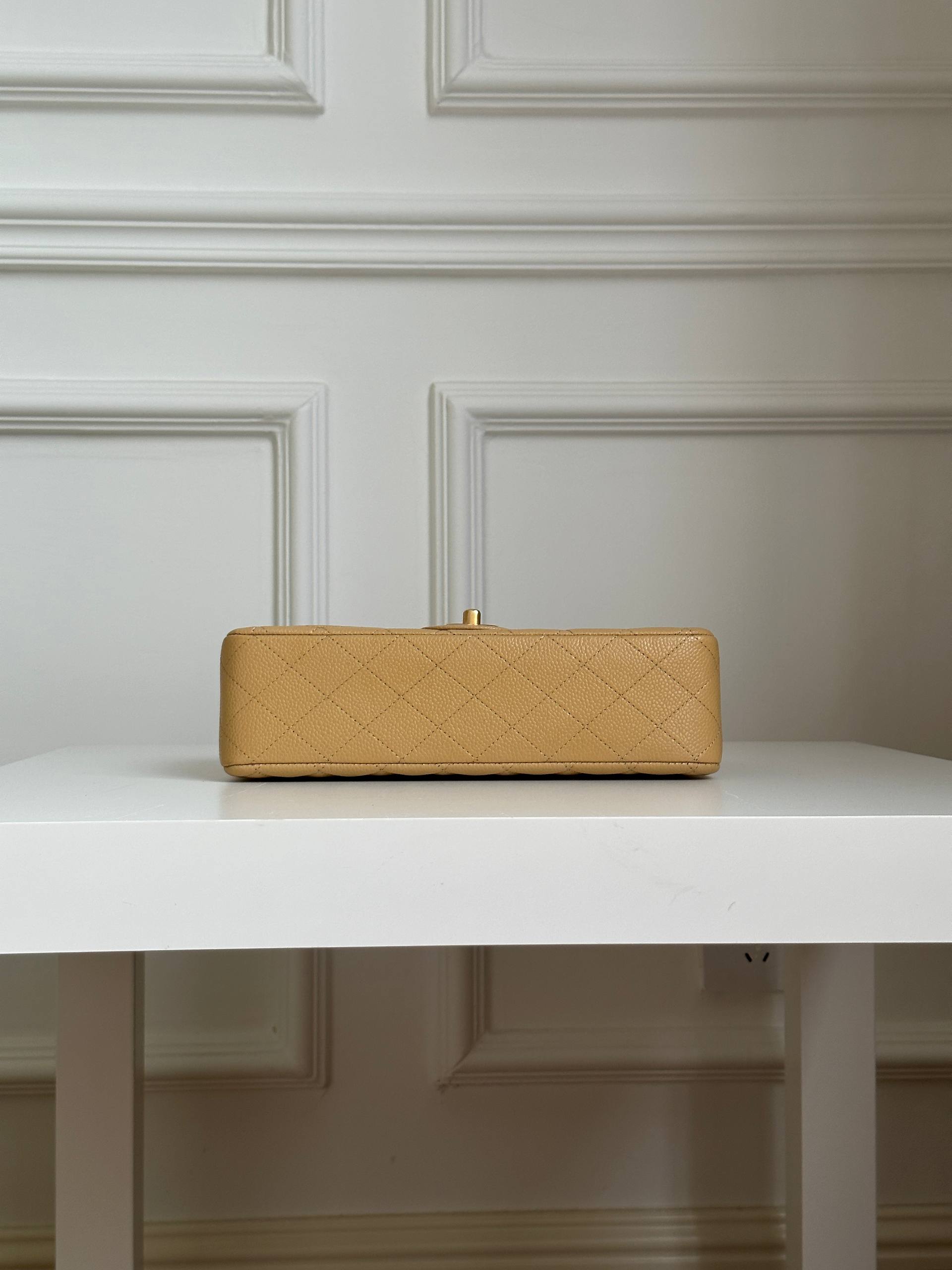 Chanel Medium Classic Flap Beige Caviar Leather Quilted Chain Bag