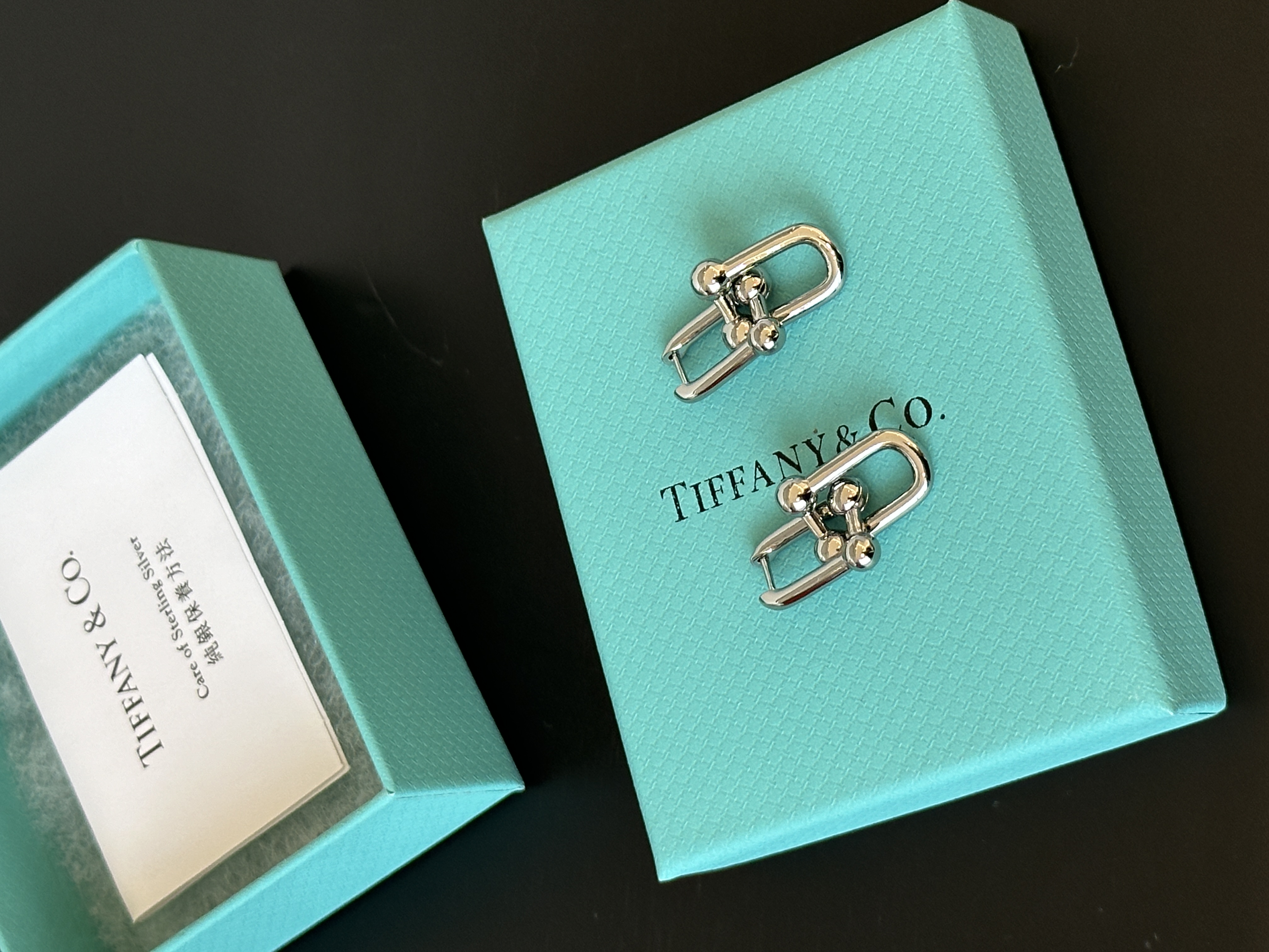 Tiffany Style U-Shape Triple Ball Geometric Silver Hoop Earrings