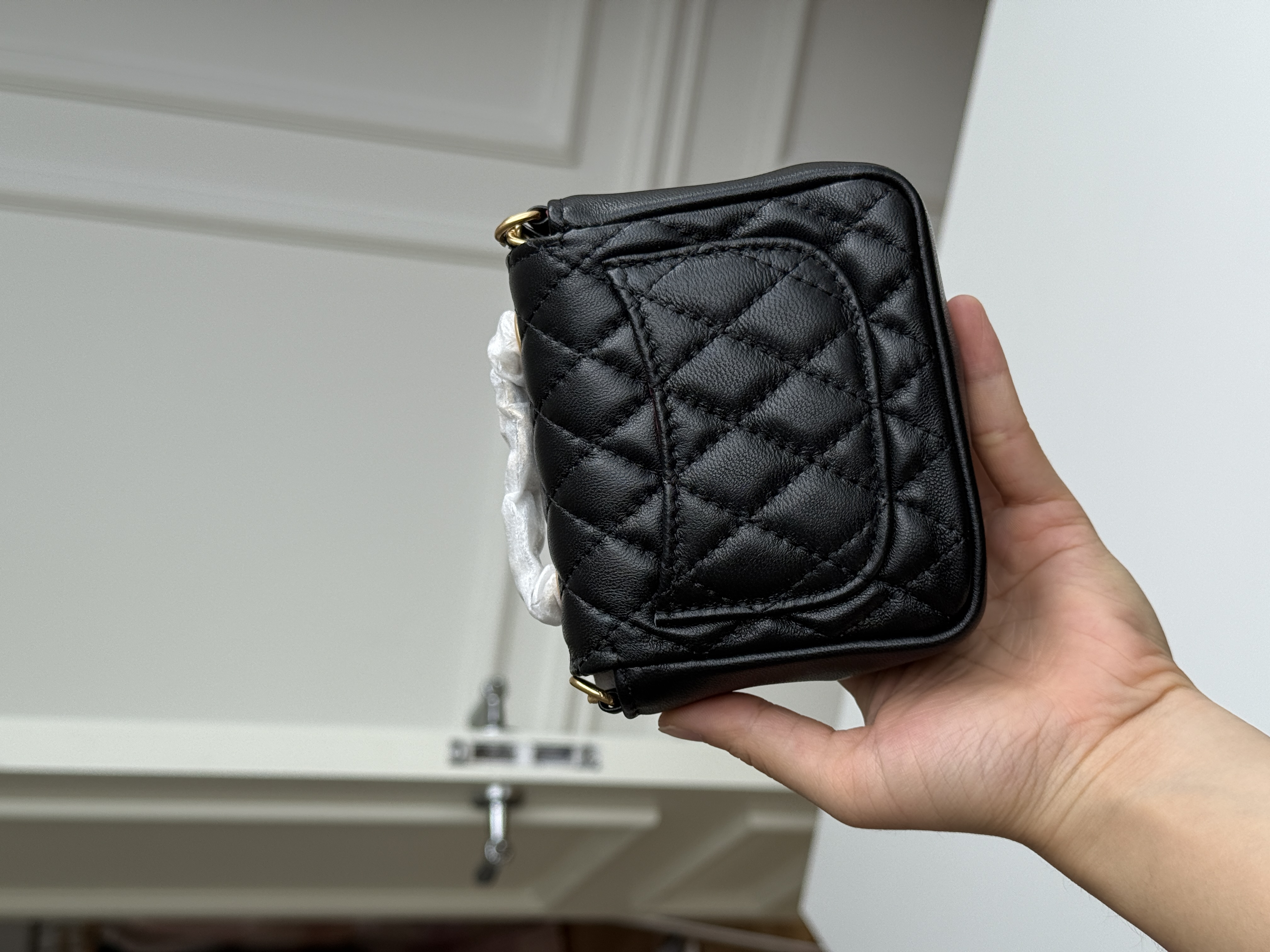 Chanel Black Caviar Leather Mini Handheld Square Box Gold CC Chain Crossbody Bag