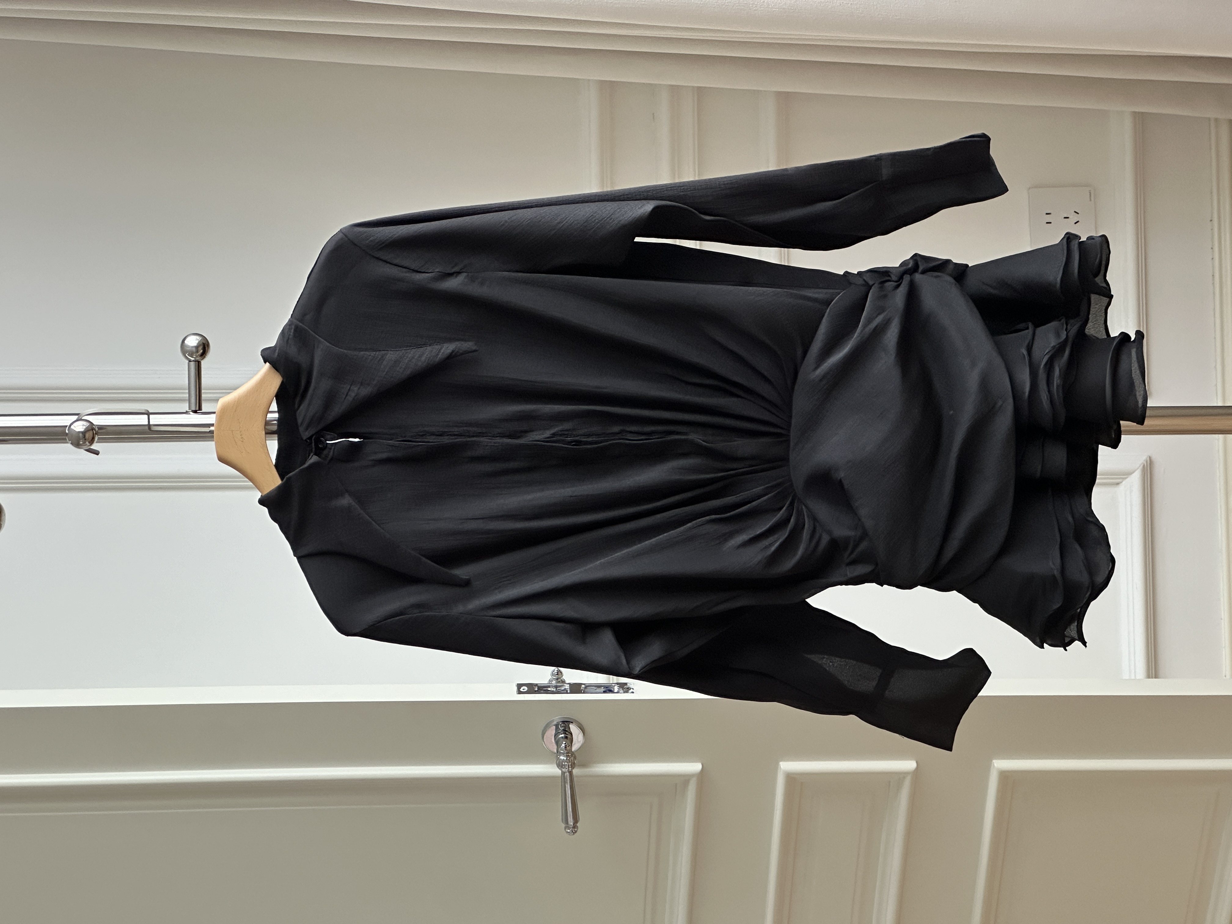 French Style Pointed Collar Ruched Ruffle Shirt Mini Dress