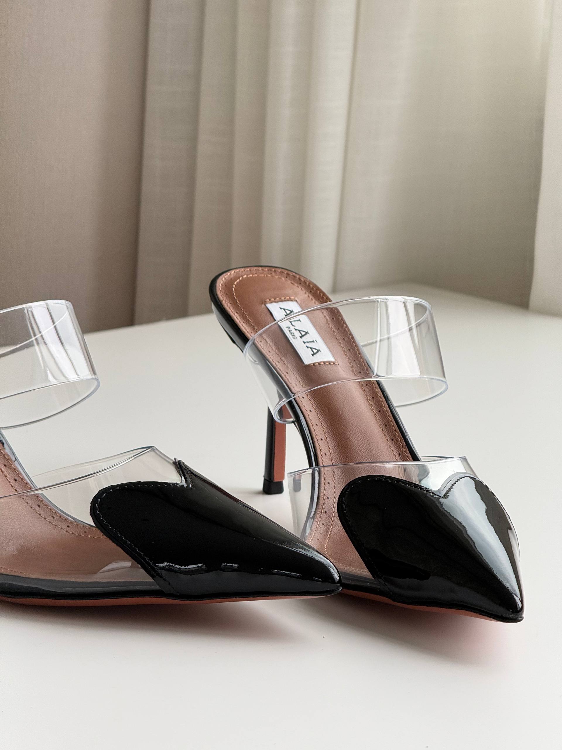 ALAÏA Coeur PVC & Patent Leather Pointed-Toe Mules