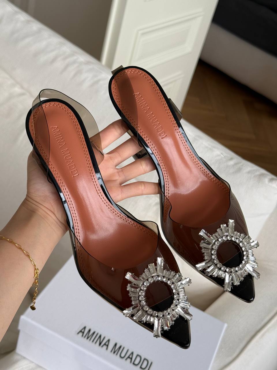 Amina Muaddi Begum Crystal-Embellished PVC Mules