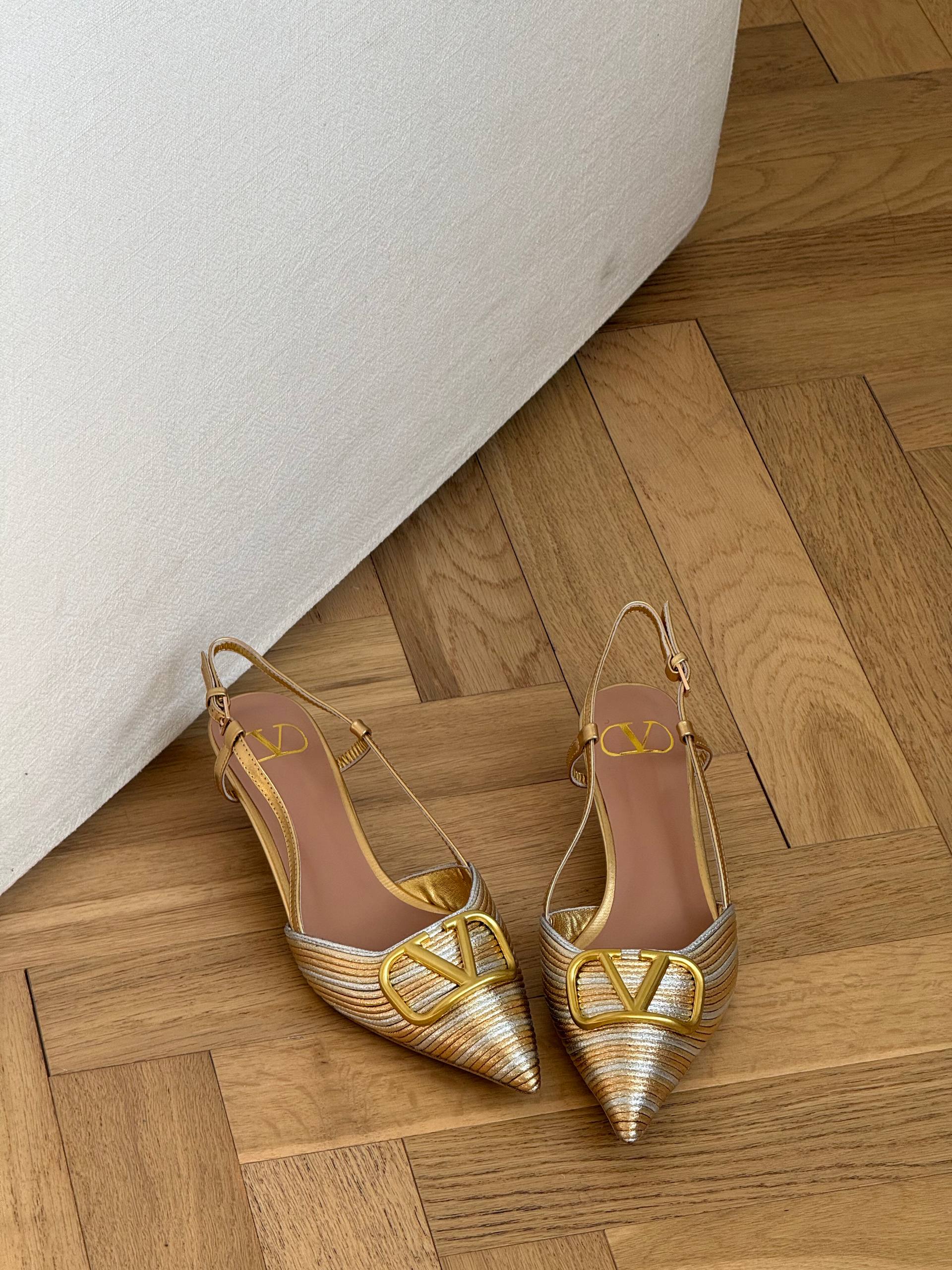 Valentino Garavani VLogo Signature Metallic Cornely Embroidery Slingback Pumps
