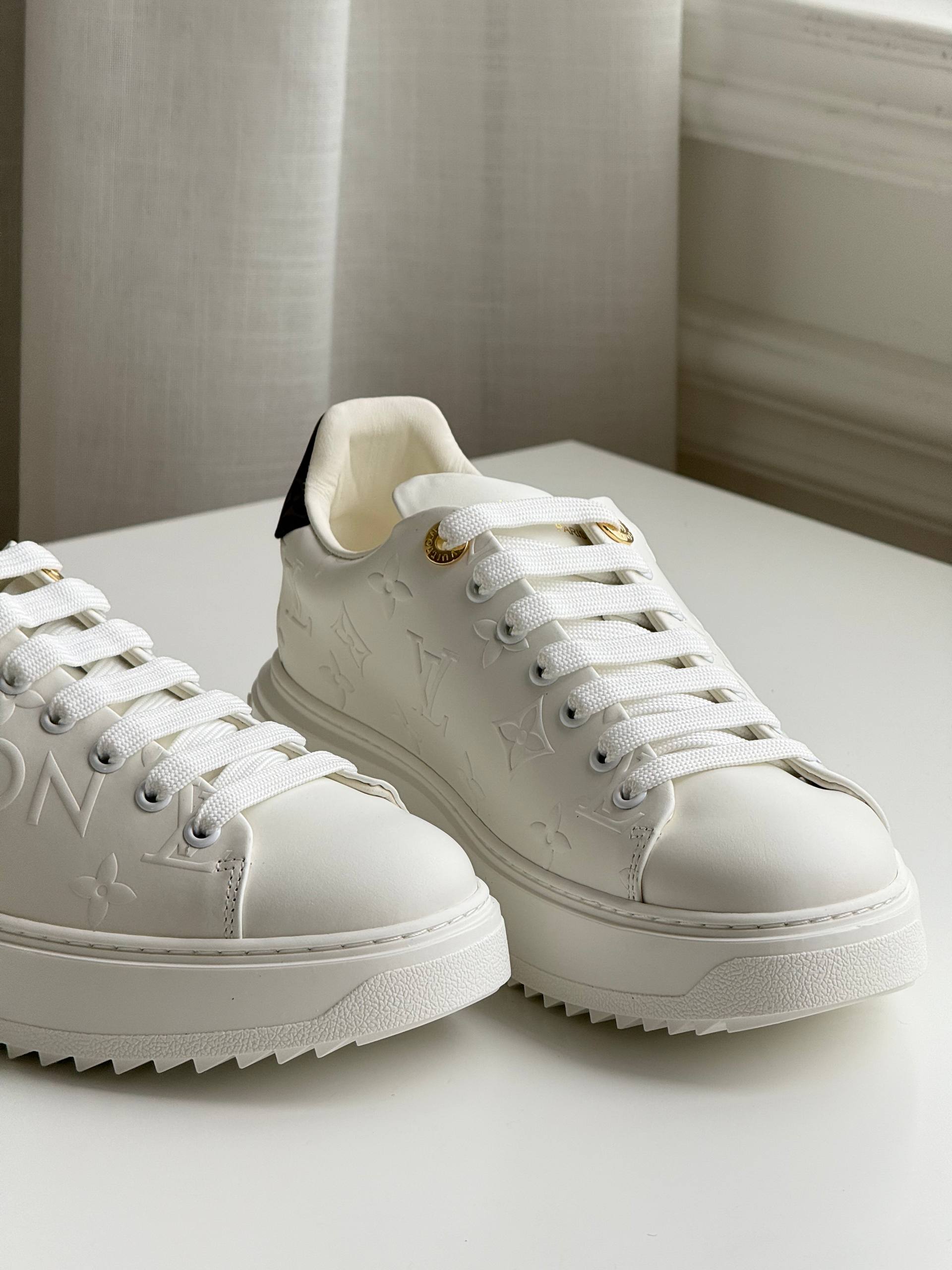 LV White Sneakers / Time Out Monogram Embossed Sneakers
